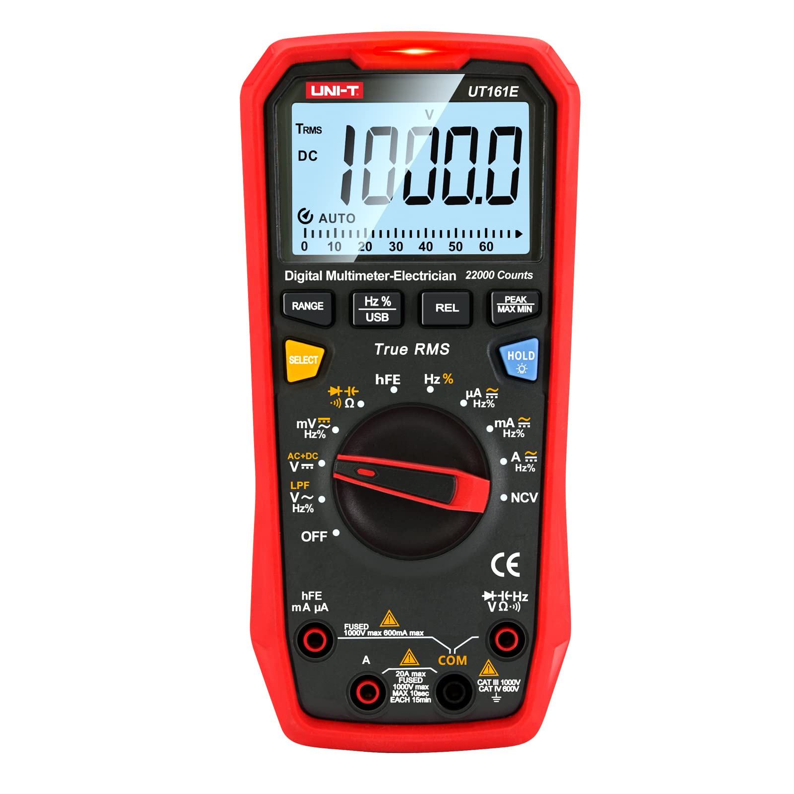 UNI-T UT161E True RMS Digital Multimeter - 1000V AC/DC Voltage Tester, Ohm Meter, Capacitance & Frequency Tester with 22000 Counts, USB Data Transfer, NCV, hFE & LPF - Perfect for Electricians, DIY Home Repairs & Automotive Diagnostics