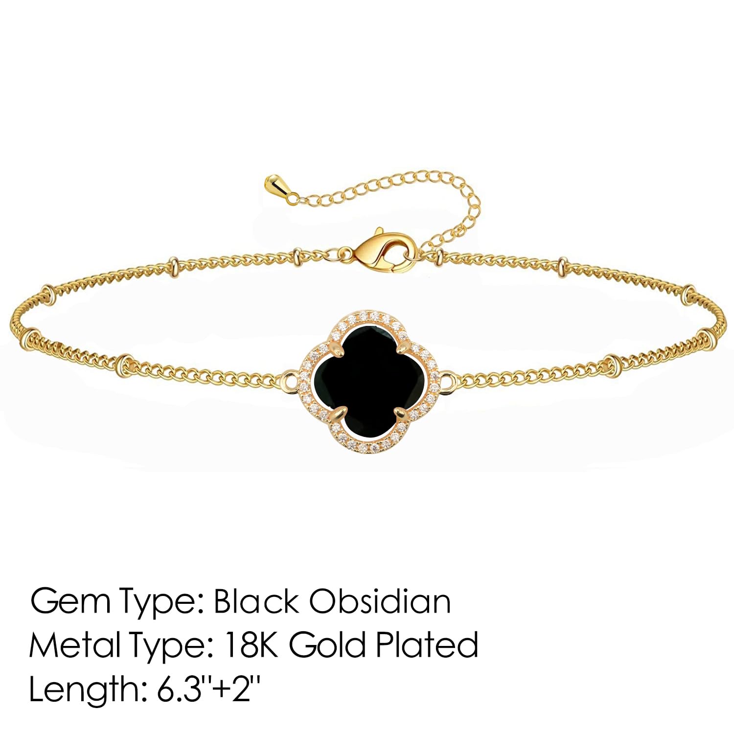 18K Gold Plated Lucky Clover Crystal Adjustable Bracelet for Women - Elegant Fashion Jewelry Gift for Birthday, Anniversary & Everyday Wear