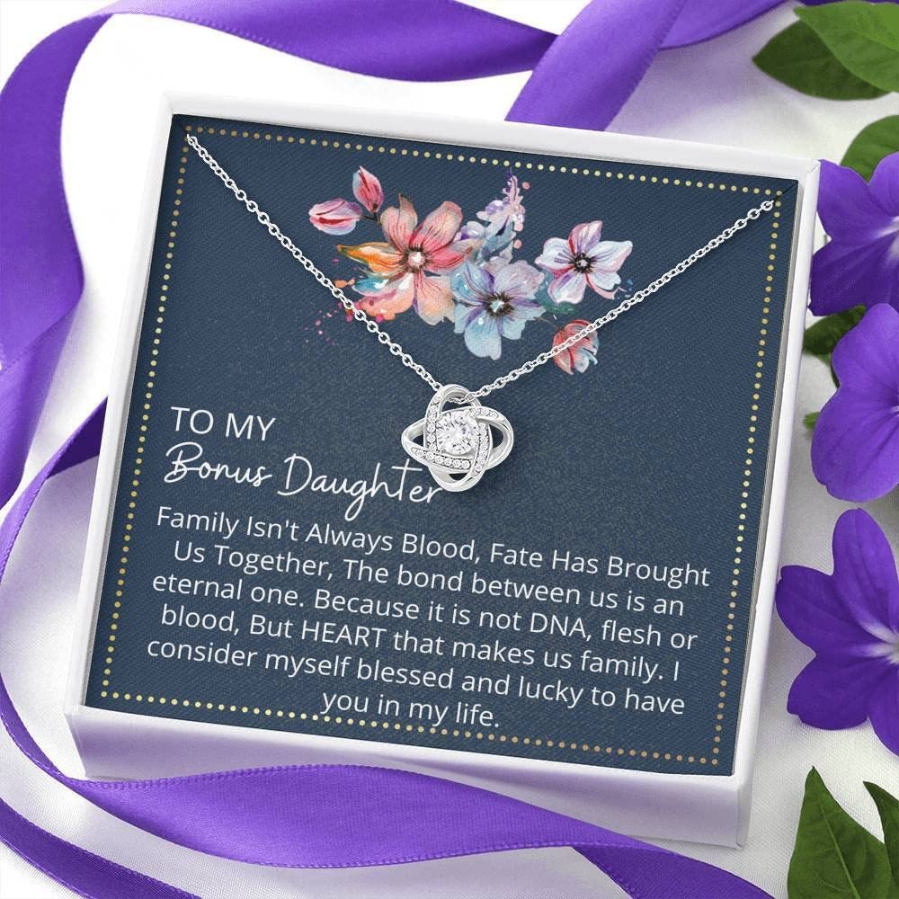Beautiful Love Knot Necklace for Bonus Daughter & Stepdaughter - Sterling Silver Gift for Special Bond - Perfect for Birthdays, Holidays & Special Occasions