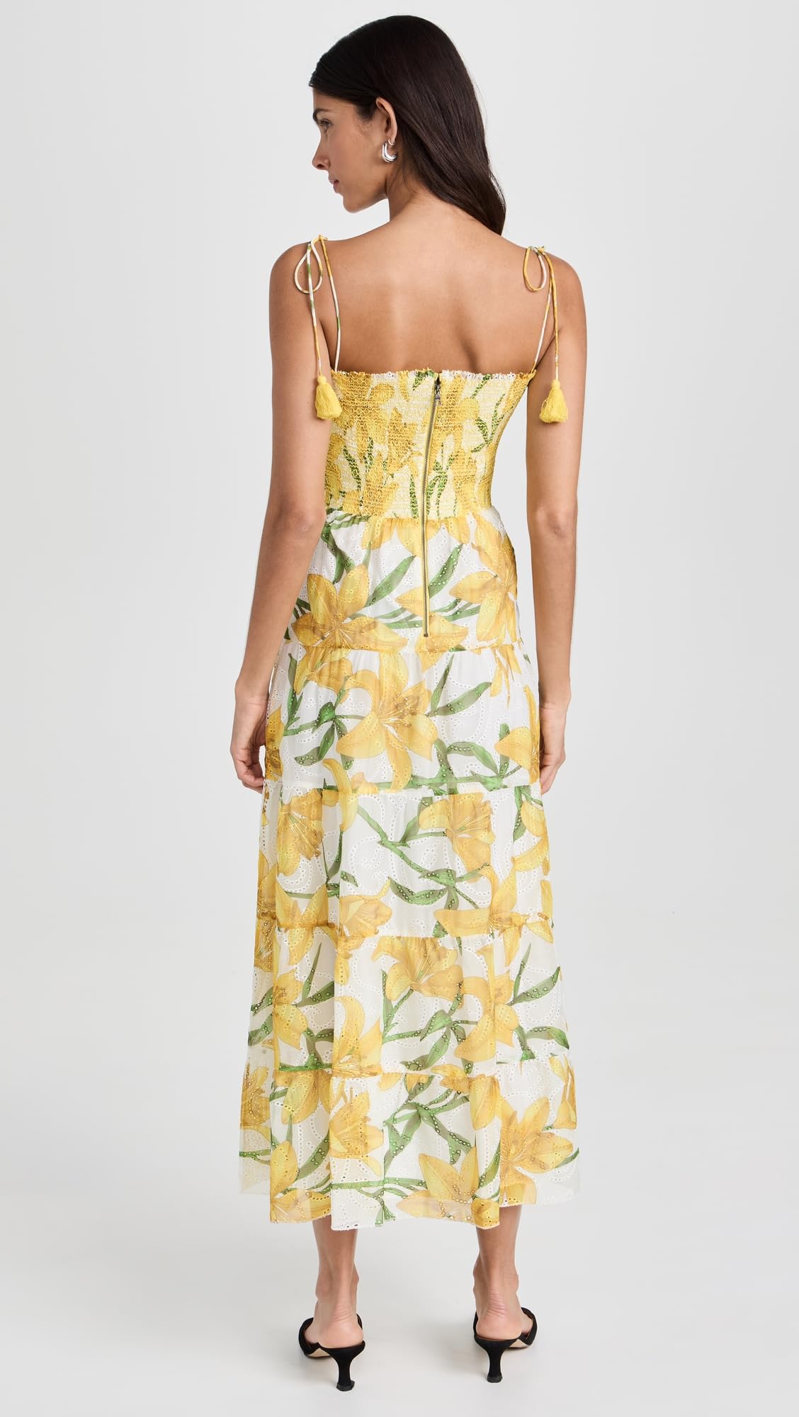Alice + Olivia Women's Marna Tiered Midi Dress with Tie Straps - Perfect for Cocktail Parties, Weddings & Summer Events