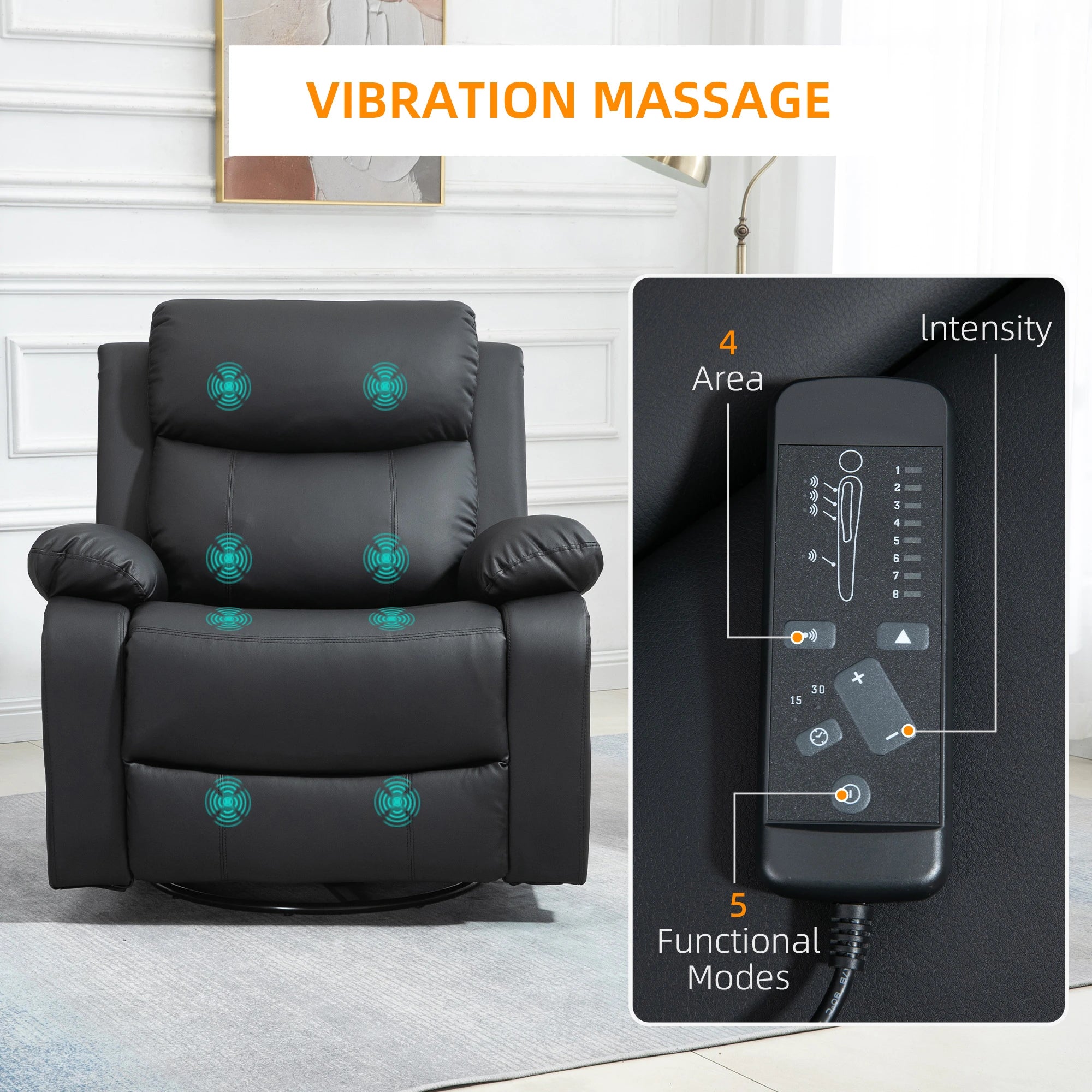 Premium Faux Leather Vibration Massage Reclining Swivel Chair - 3 Color Options for Home, Office & Gaming Relaxation