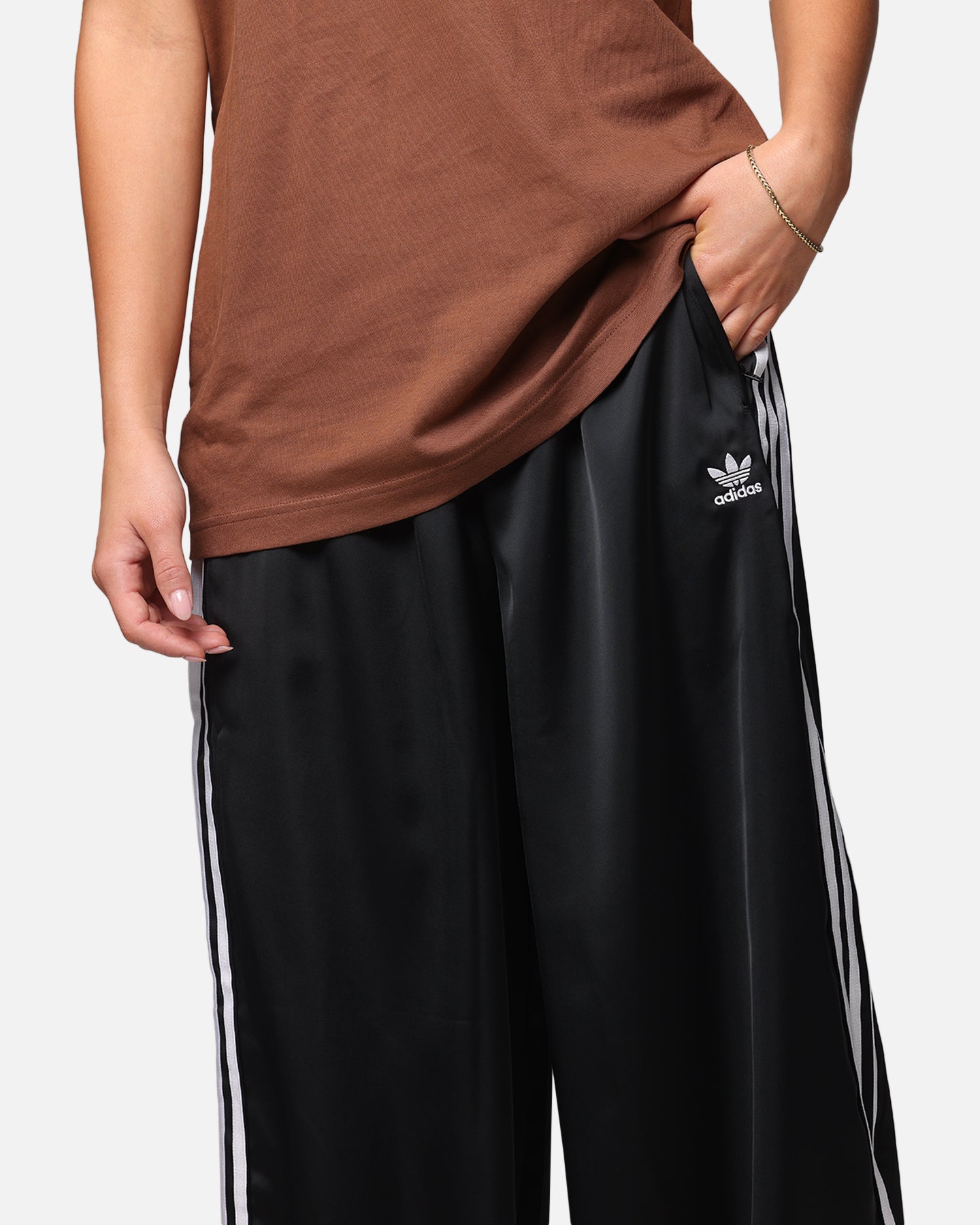 Adidas Women's Satin Wide Leg Lounge Pants - Black | Comfortable High-Waisted Yoga Pants for Workout, Travel & Casual Wear