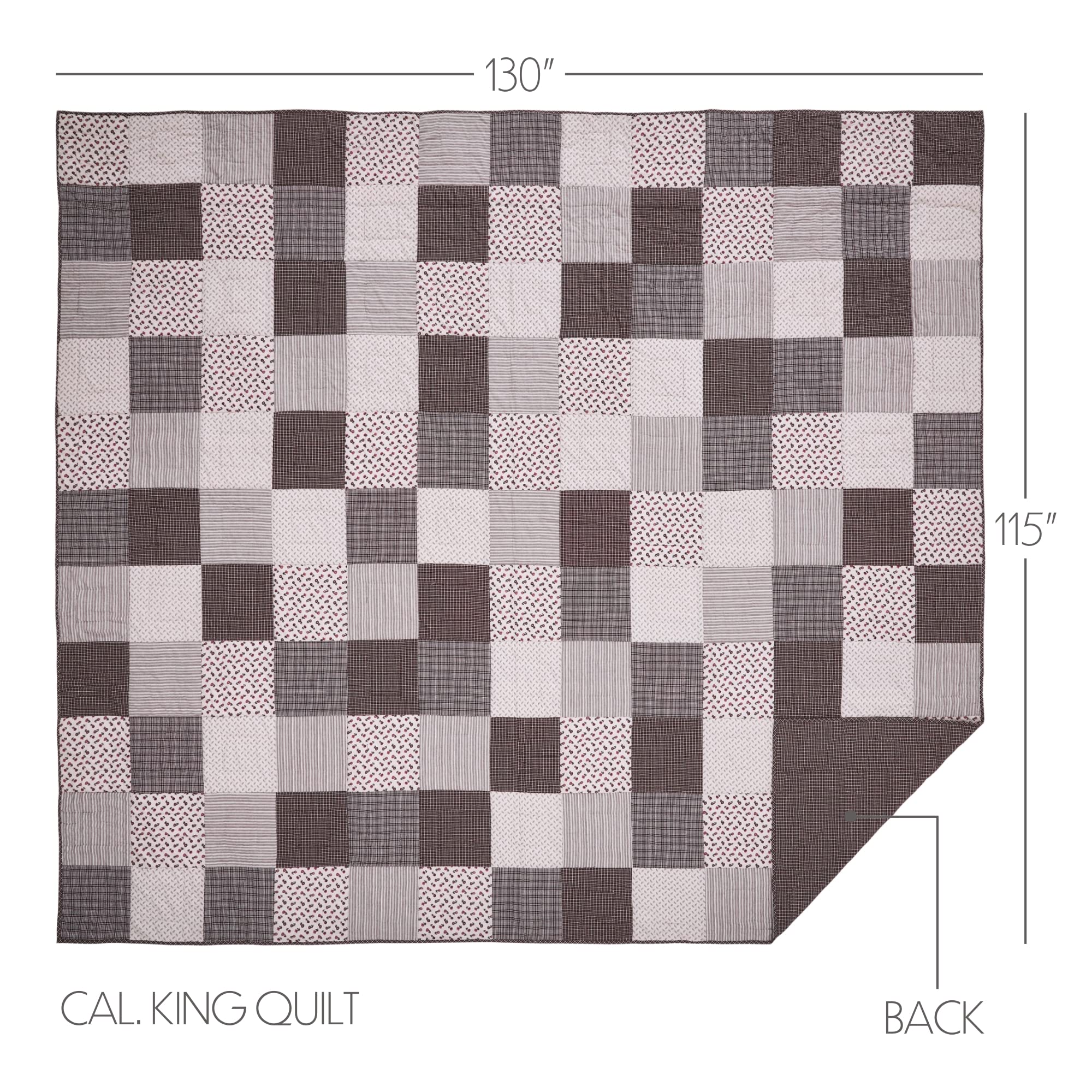 VHC Brands Florette Reversible California King Quilt - Brown 130x115 Inches - Luxury Bedding for Master Bedroom & Guest Room Decor