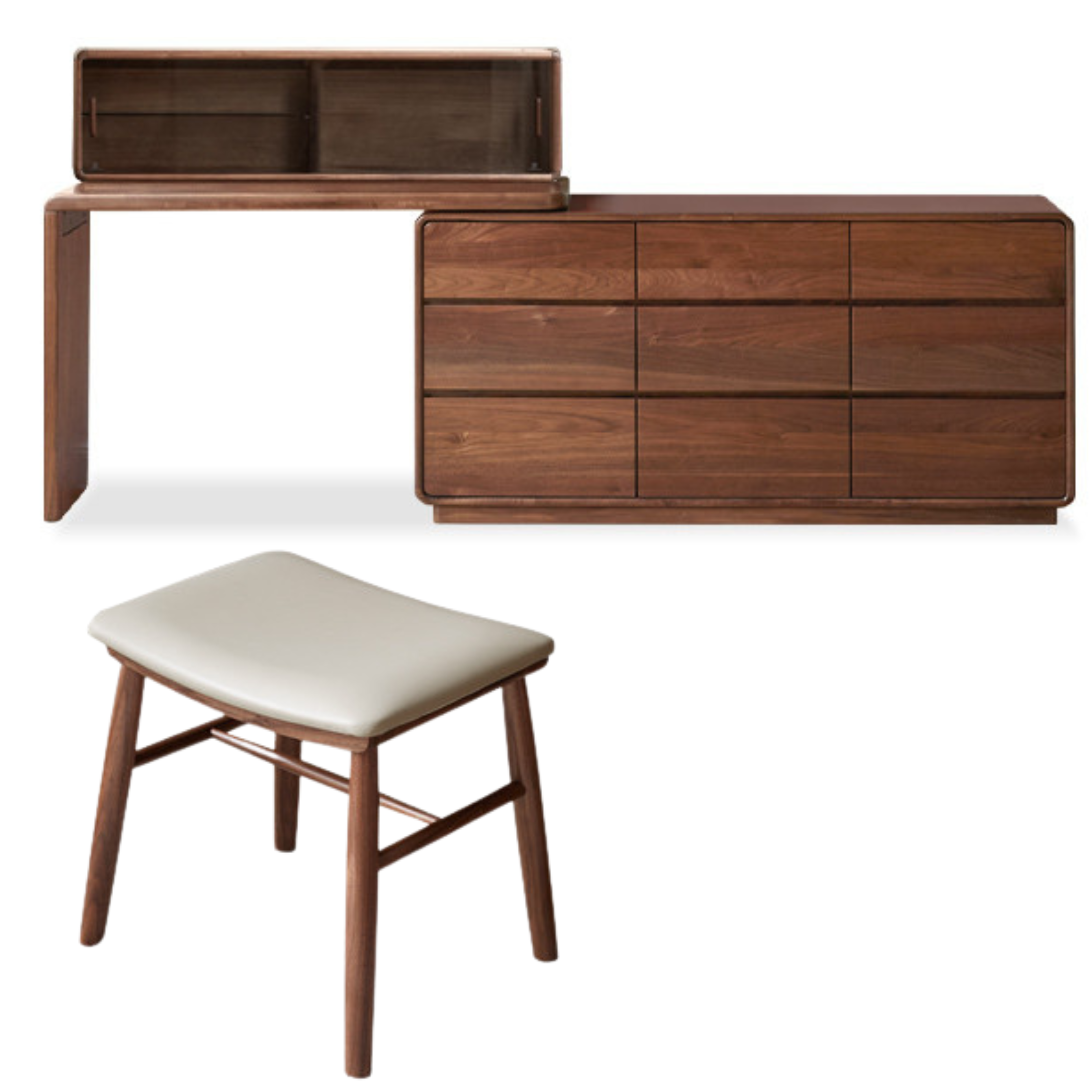 Premium Black Walnut & Golden Sandalwood Solid Wood Extendable Vanity Dressing Table - Perfect for Bedroom Makeup, Beauty Salon & Home Decor