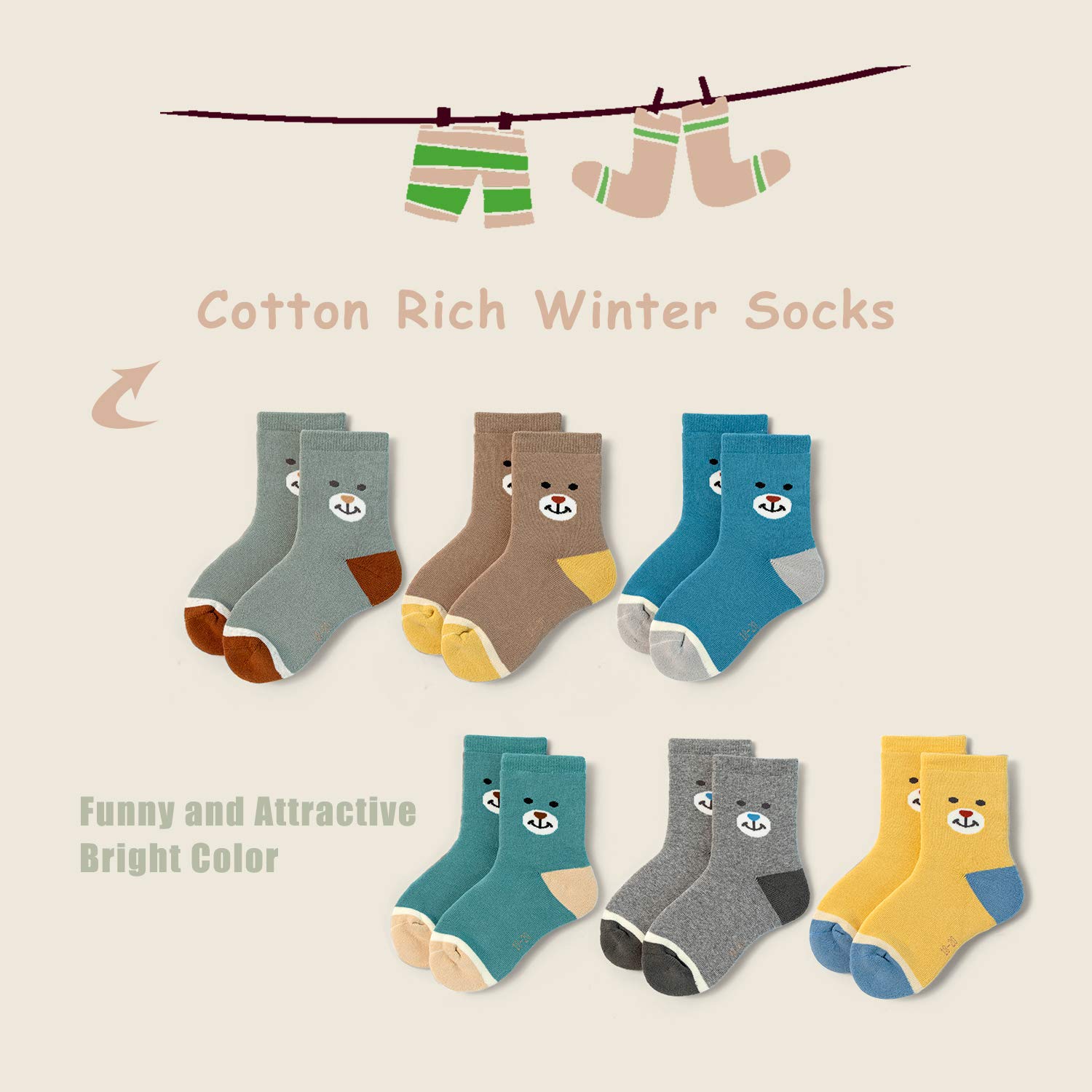 Moon Tree Boys Thick Cotton Thermal Crew Socks for Kids - Warm Winter Socks for School, Outdoor Play & Cold Weather Activities