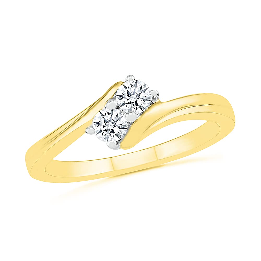 10kt Gold Round White Diamond Classic Two Stone Ring (1/3 cttw) - Elegant Jewelry for Women, Perfect for Engagement, Anniversary & Special Occasions