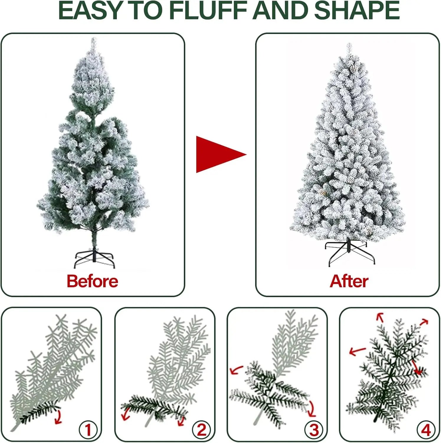 6.5 ft Pre-Lit Snow Flocked Artificial Christmas Tree with Pine Cones & Metal Stand - Hinged Branches for Easy Setup - Perfect for Living Room, Office, or Holiday Decorations