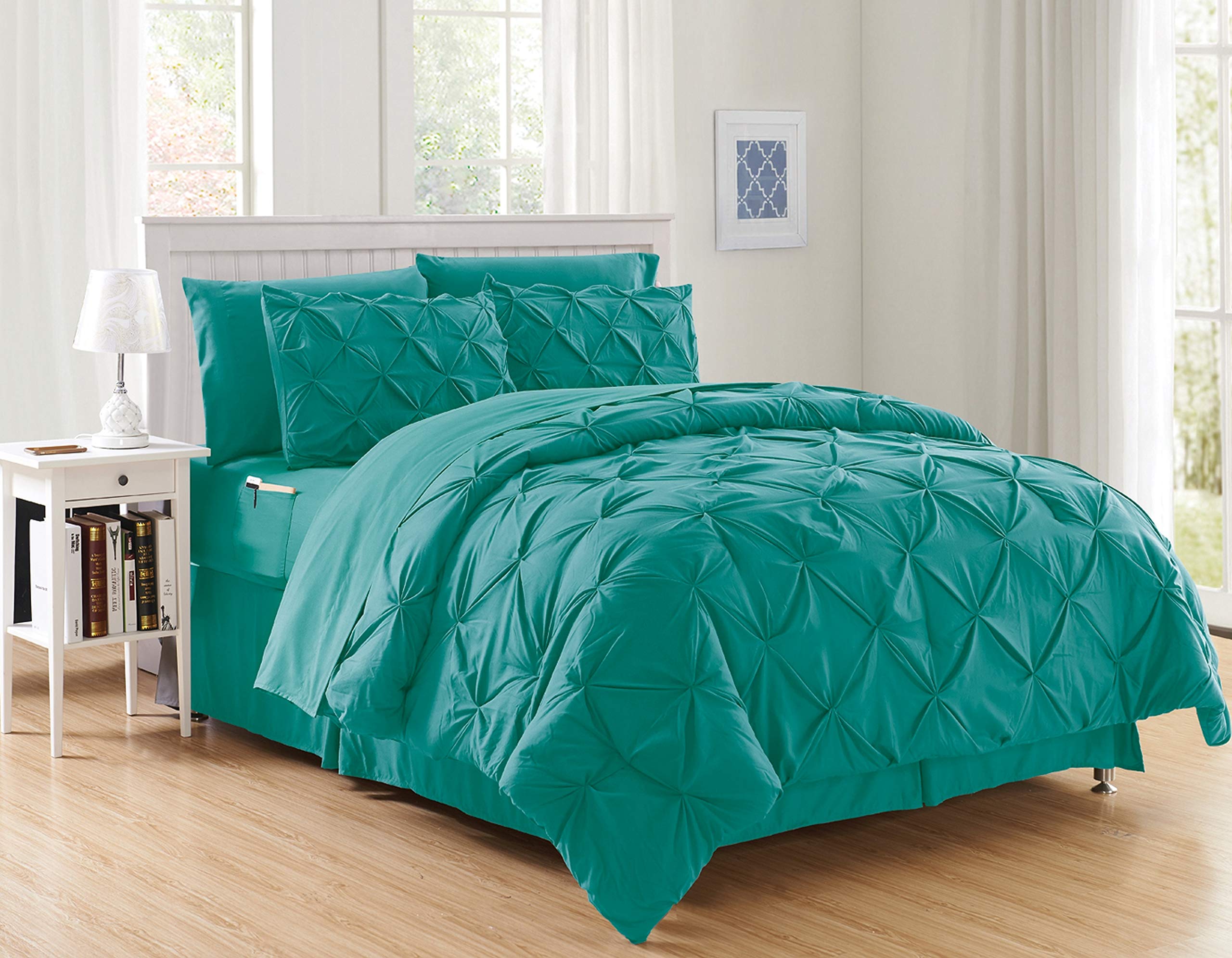 Luxury 8-Piece Bed-in-a-Bag Comforter Set - Ultra Soft & Cozy King/Cal King Size with Silky Sheets & Double-Sided Storage Pockets, Turquoise - Perfect for Master Bedrooms, Guest Rooms & Cozy Home Decor