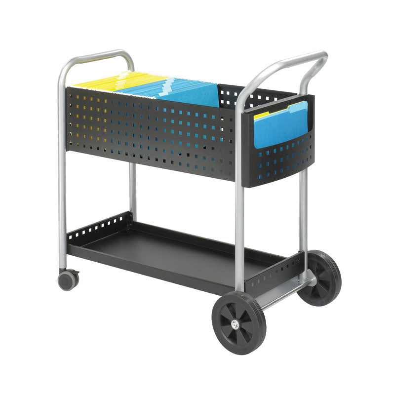 DuraScoot Heavy Duty Mail Cart with Wheels - Black | Rolling Postal Cart for Office, Warehouse & Mailroom Use