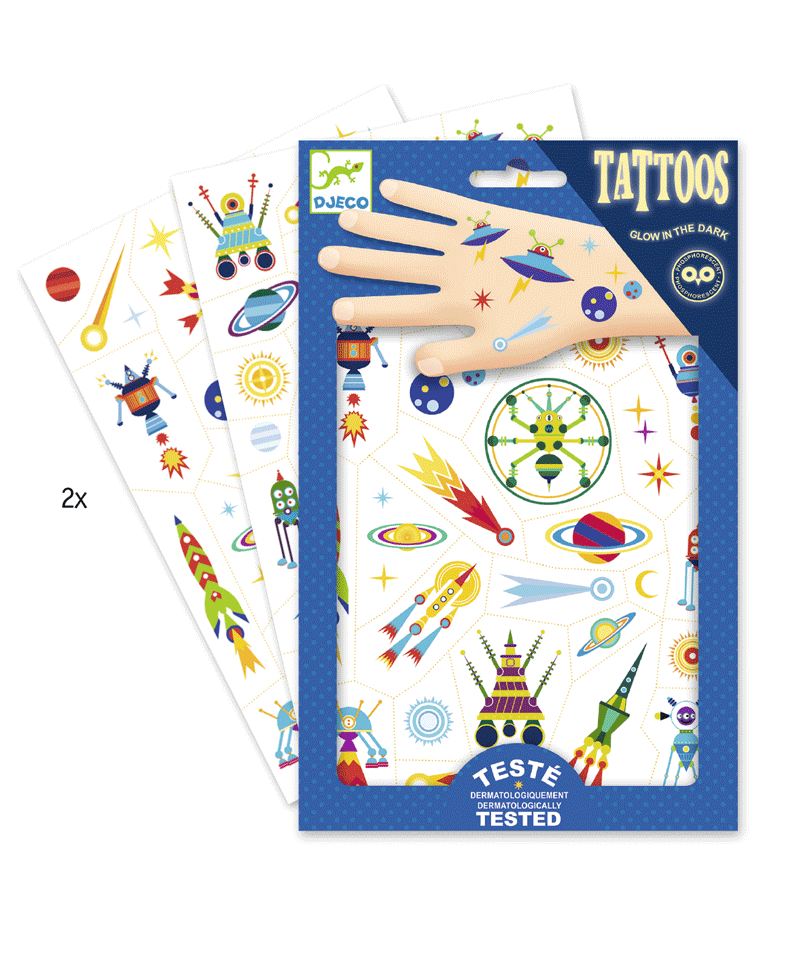 Djeco Space Oddity Temporary Tattoos for Kids - Fun & Safe Body Art for Parties, Halloween & Costume Dress-Up