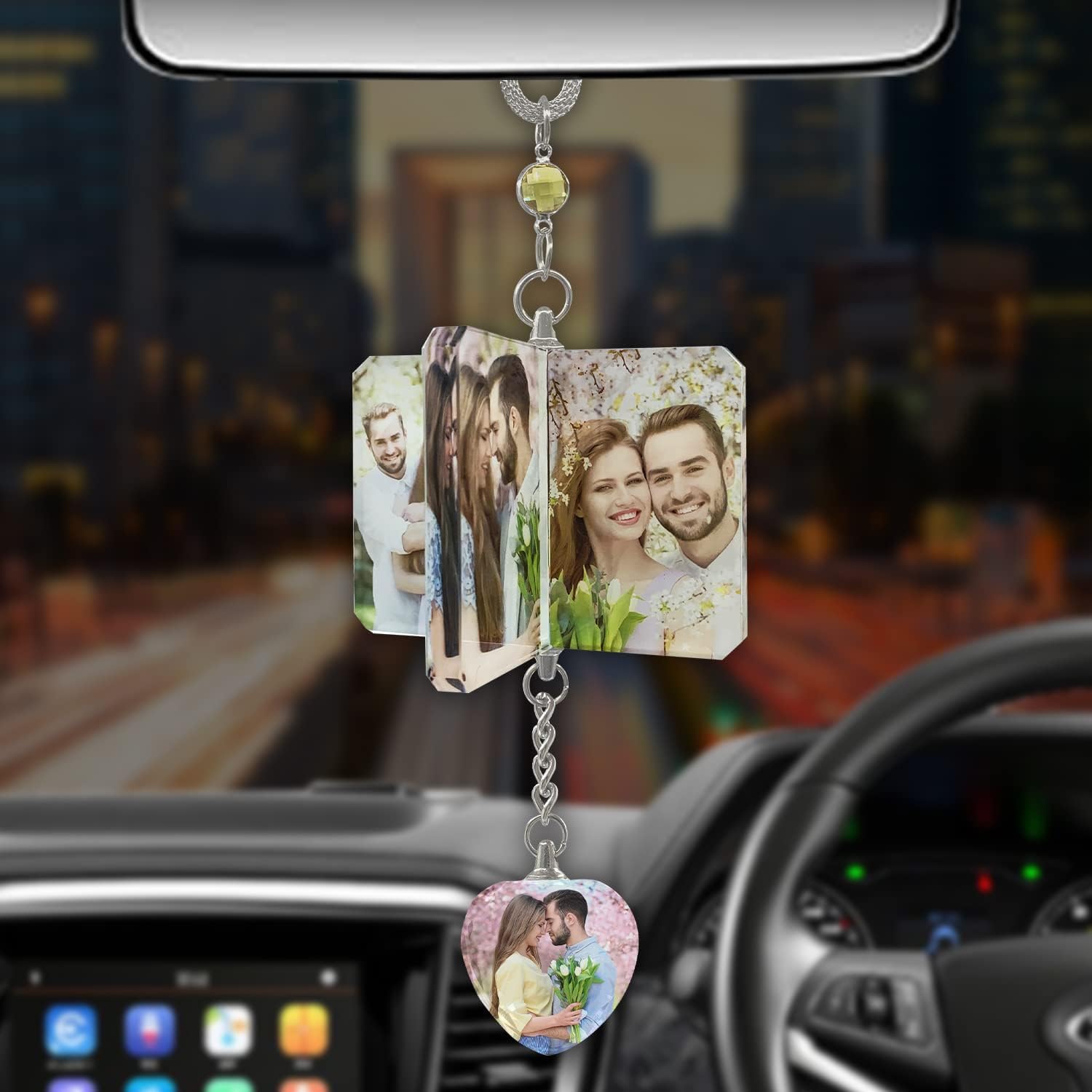 Custom Photo Car Pendant Crystal Windmill Charm - 5 Piece Frame Set for Rear View Mirror Accessories, Perfect for Personalizing Your Vehicle Interior