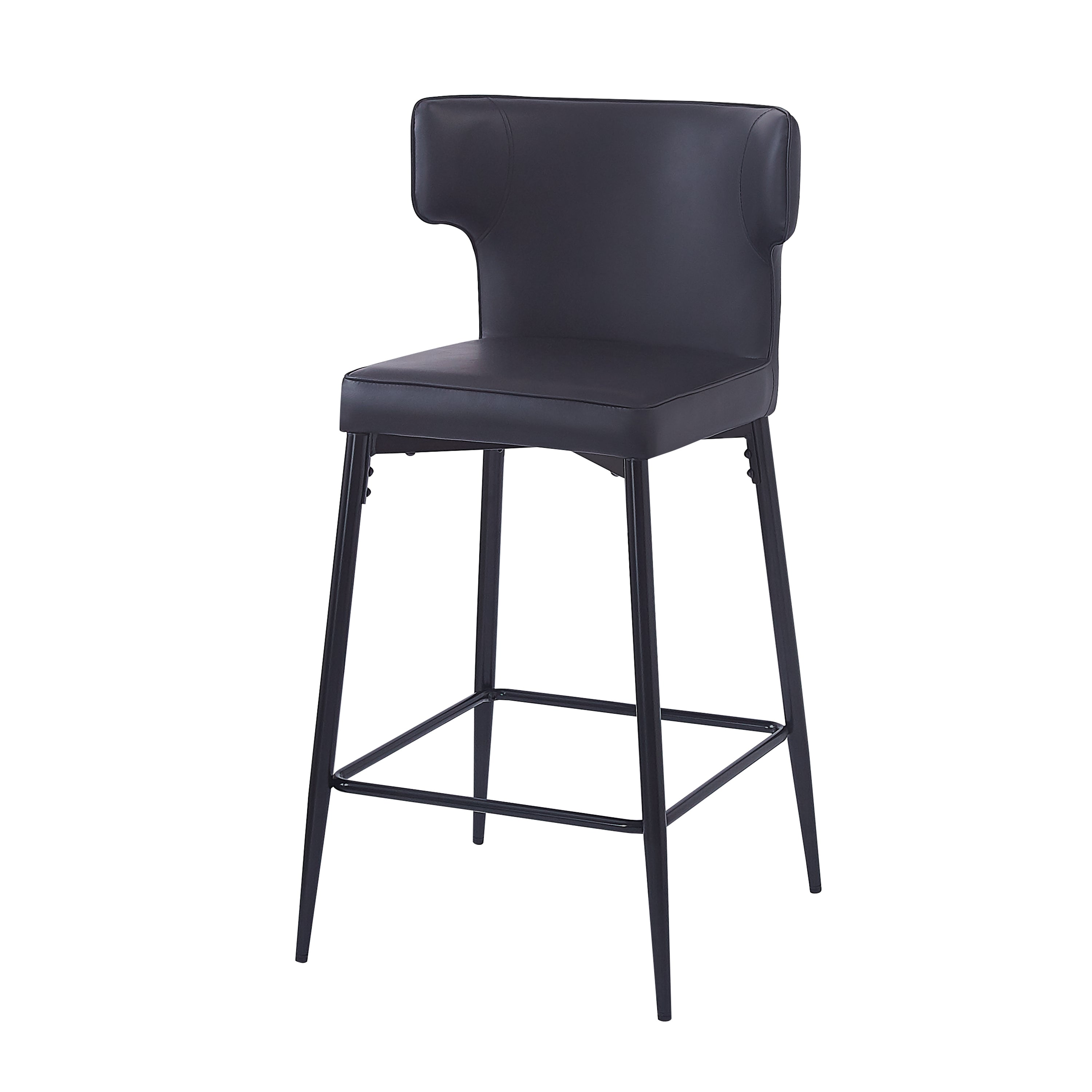 28 Inch Counter Height Bar Stools Set of 2 - Modern PU Leather Upholstered Bar Chairs with Metal Footrest & Sturdy Frame for Kitchen Island, Breakfast Bar, Dining Room - Black - Perfect for Entertaining, Small Spaces & Contemporary Home Decor