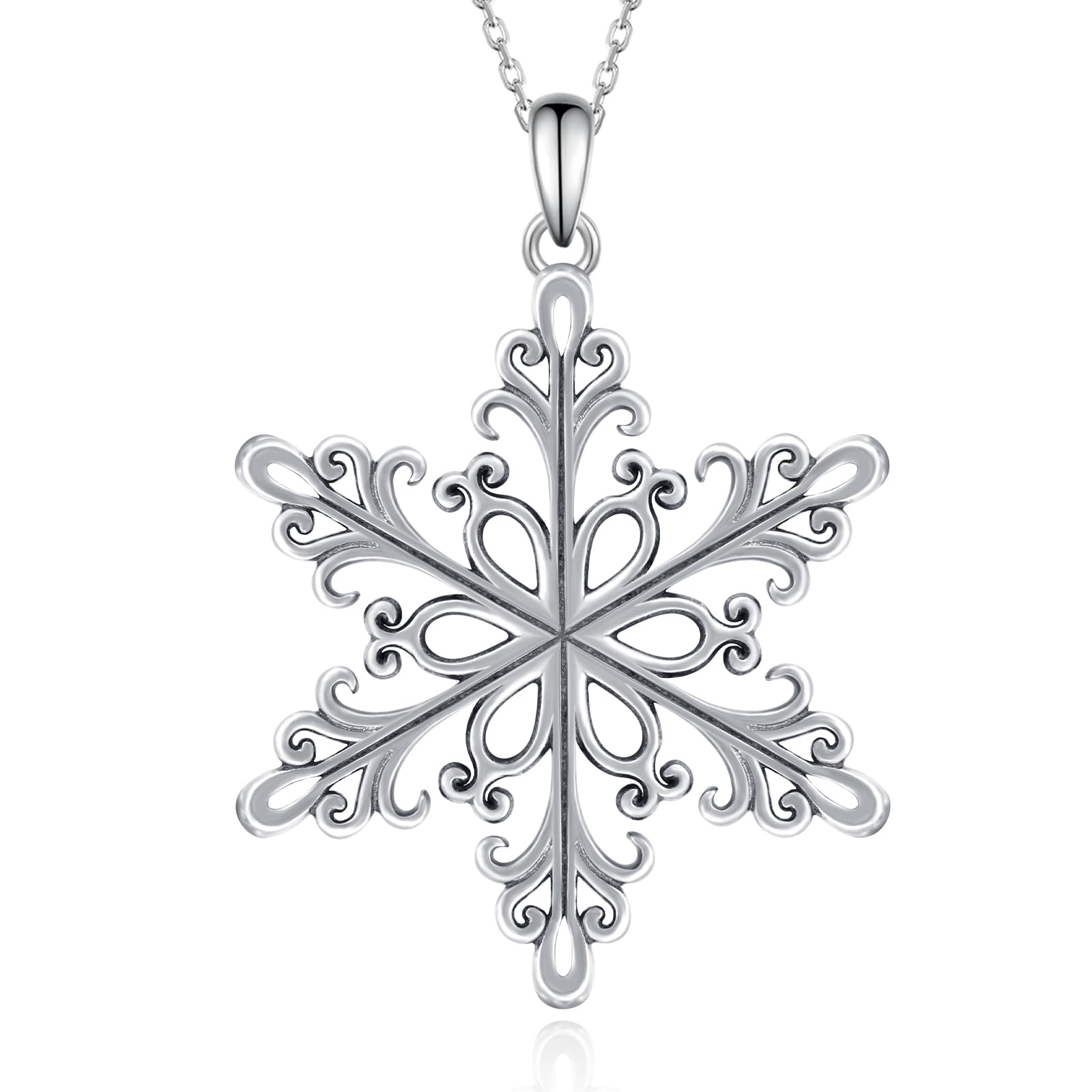 Snowflake Pendant Necklace for Women - 925 Sterling Silver Winter Snowflake Jewelry - Christmas & Birthday Gift for Her, Mom, Wife - 18-20 Inch Adjustable Chain - Perfect for Holiday Parties, Weddings & Special Occasions