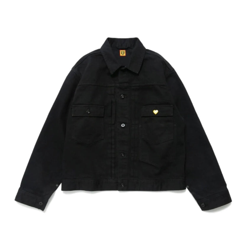 Human Made Human Testing Denim Jacket for Men - Black Distressed Vintage Denim Jacket | Streetwear Fashion, Casual Outfit Essential for Urban Style