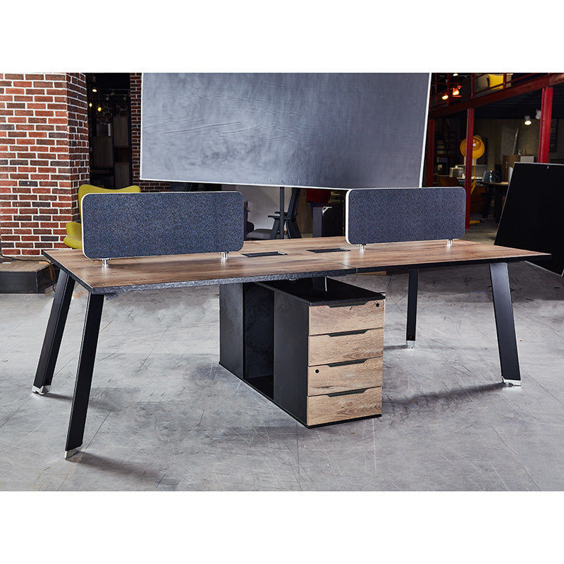 ARTO 4-Person Back-to-Back Office Workstation with 2 Storage Cabinets - 2.4M Warm Oak & Black Finish - Perfect for Collaborative Workspaces & Open Office Environments