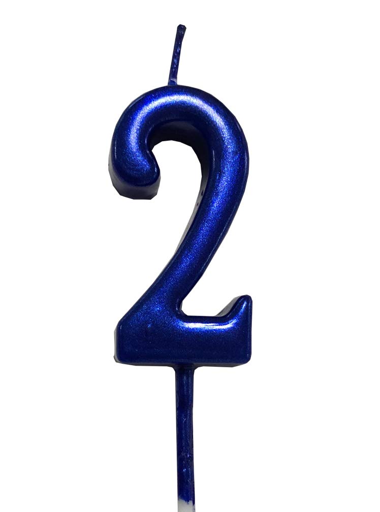 Metallic Number 2 Candle in Navy Blue - Birthday Decorations, Anniversary Gifts & Home Party Centerpiece
