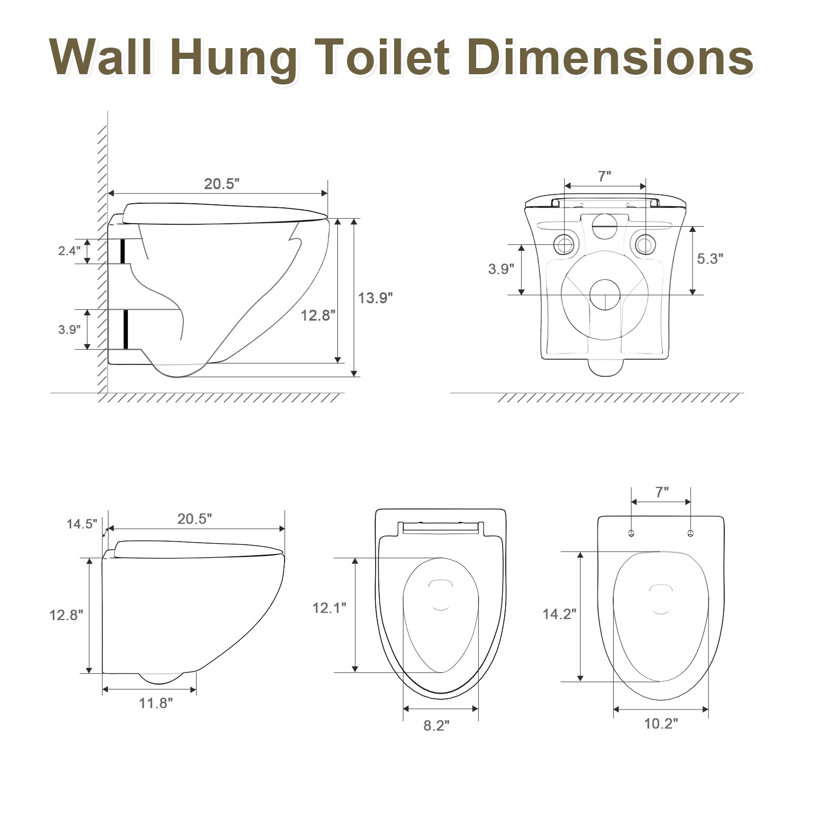 Wall Mounted Toilet Bowl - Elongated One Piece Wall Hung Toilet with Soft Close Seat, Adjustable Height for Modern Bathrooms | Perfect for Small Spaces, Luxury Homes & Commercial Use