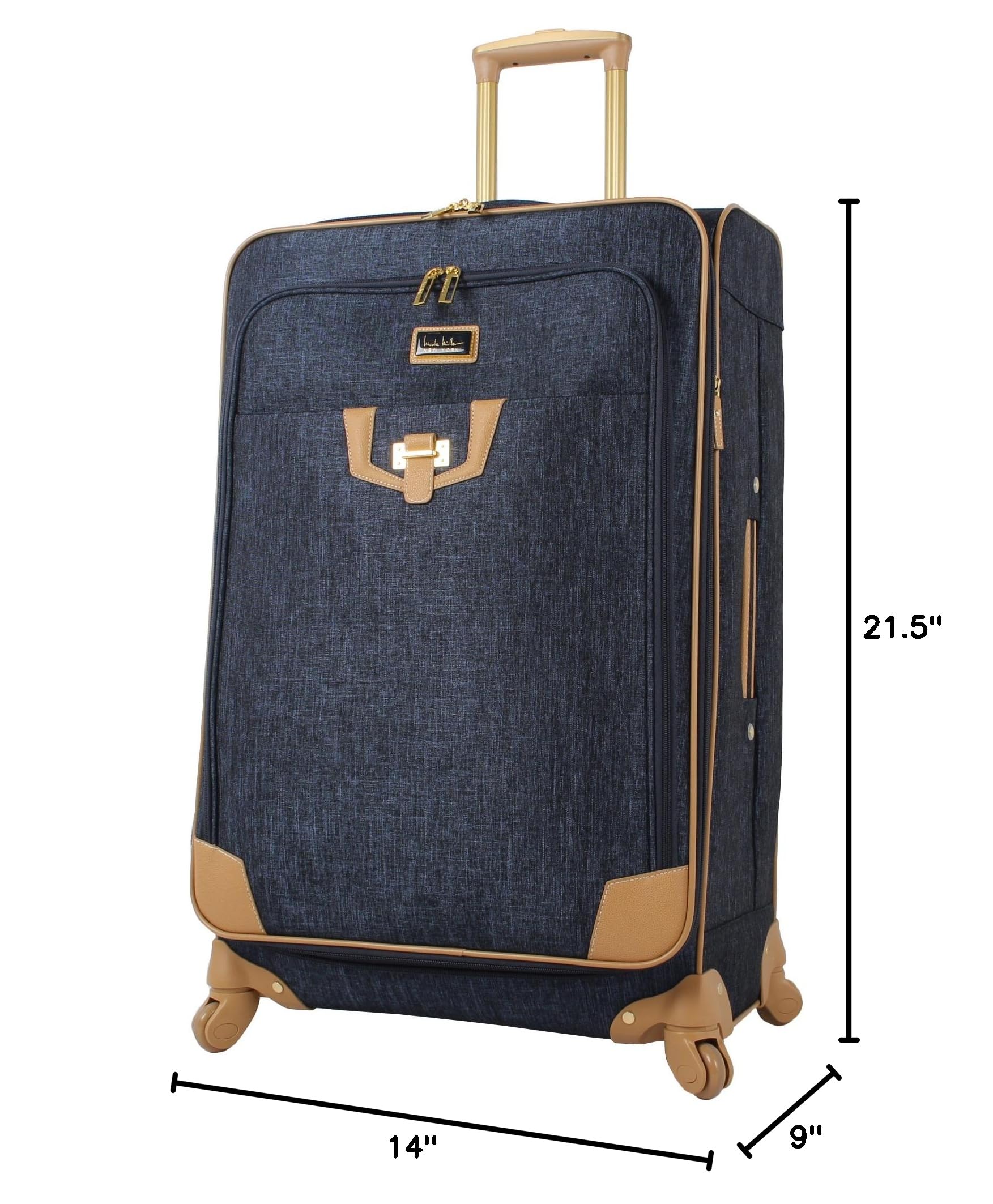 Nicole Miller New York 20 Inch Expandable Carry On Suitcase - Lightweight Softside Luggage with 4 Spinner Wheels (Paige Navy) - Perfect for Business Travel, Weekend Getaways & Airplane Cabin Use