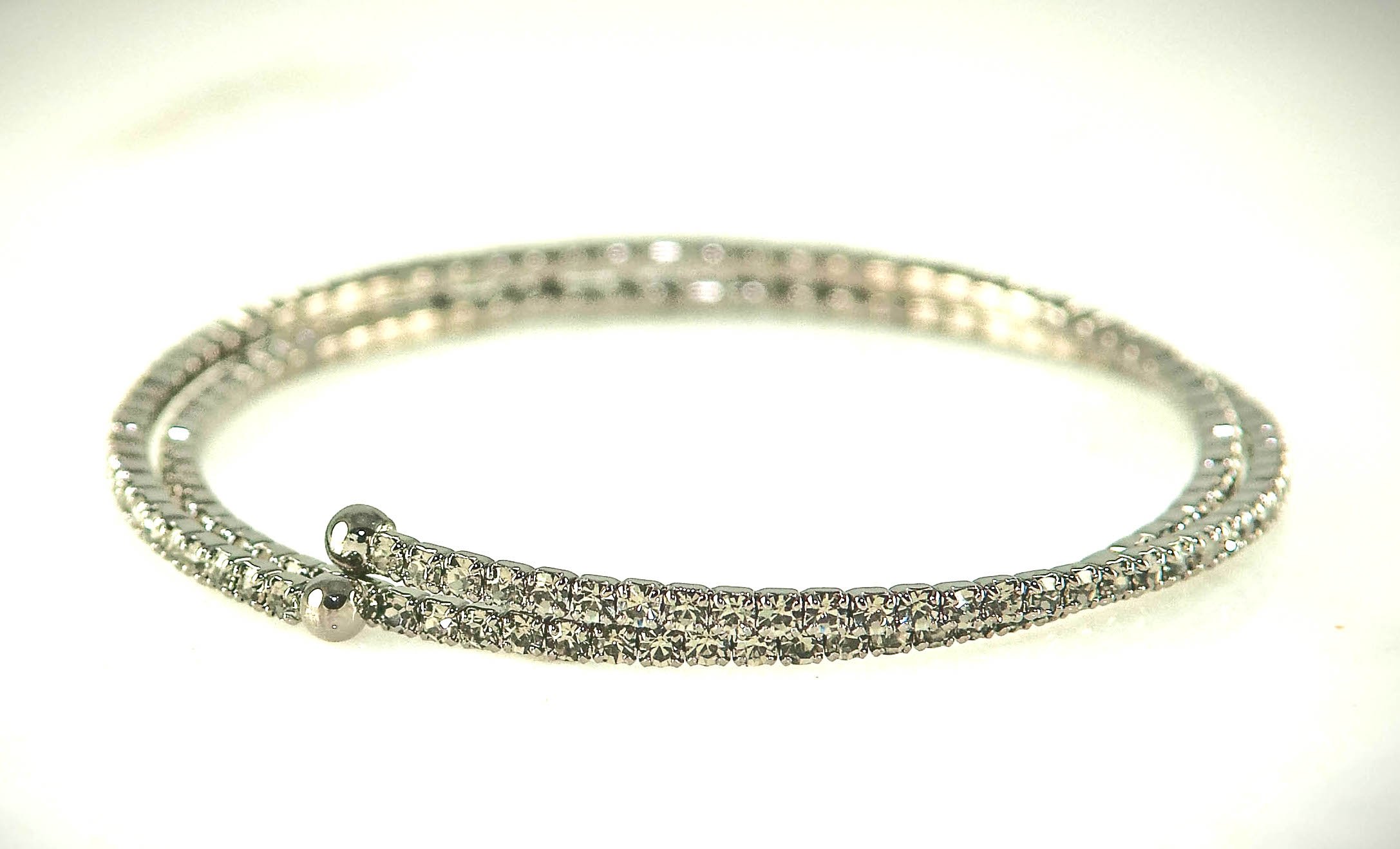 2 Row Silver Austrian Crystal Bracelet - Elegant & Flexible for Parties