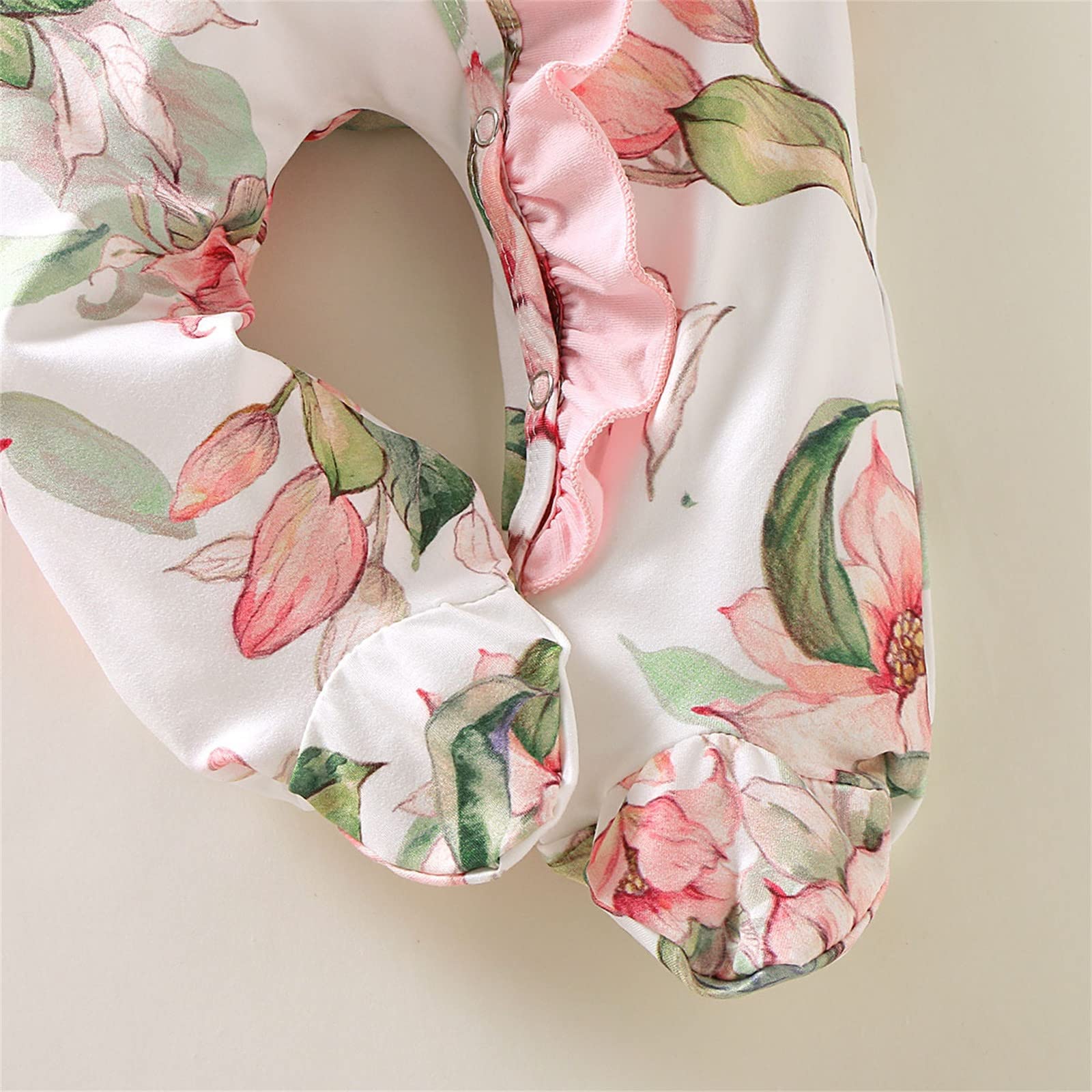 Adorable Baby Girl & Boy Floral Ruffle Footed Sleeper Romper & Headband Set - Newborn Infant Bodysuit Outfit for Photo Shoots, Parties & Everyday Wear