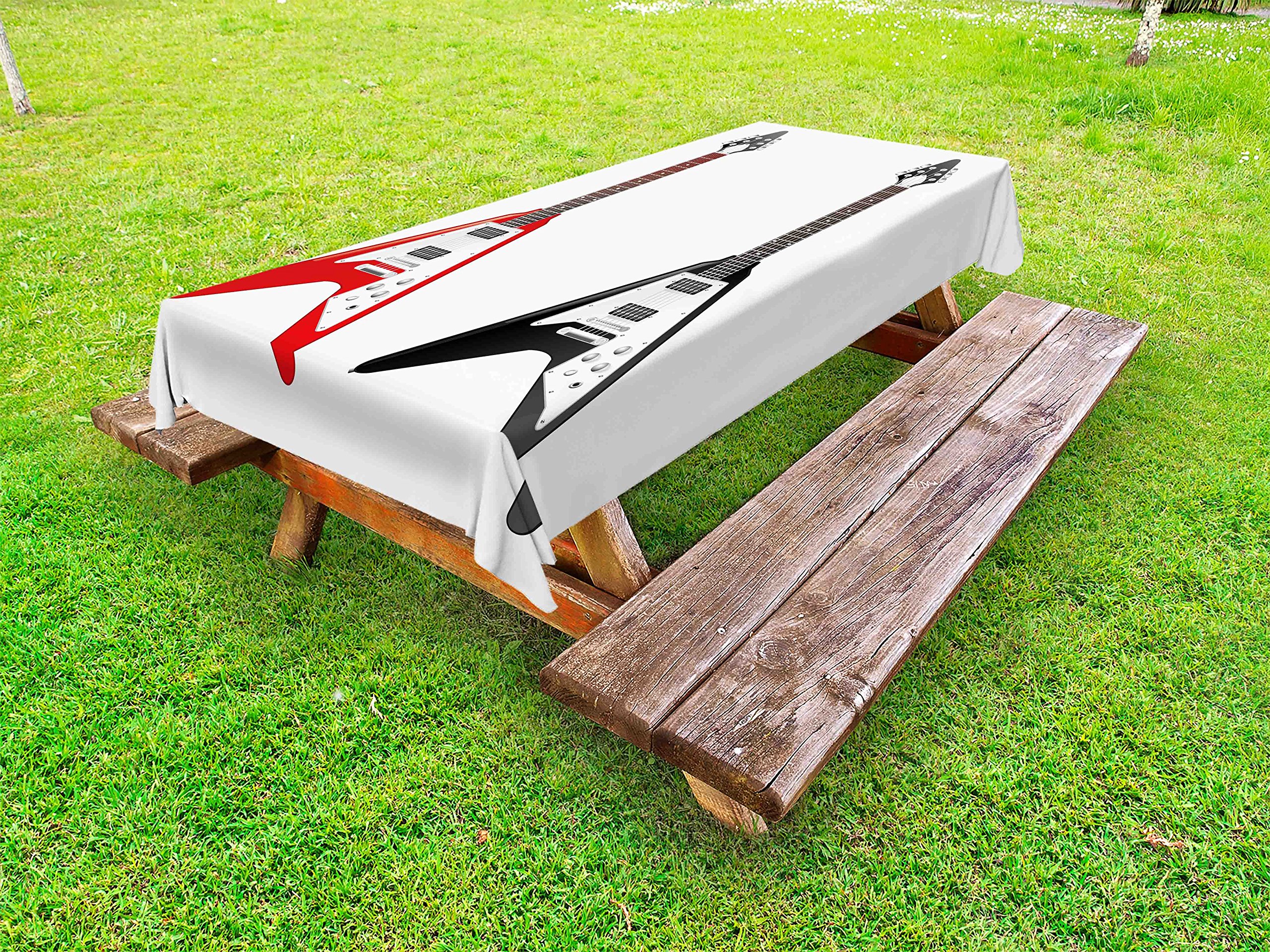 Ambesonne Guitar Print Outdoor Tablecloth - Waterproof Washable Picnic Table Cover with Rock & Roll Music Theme - 58