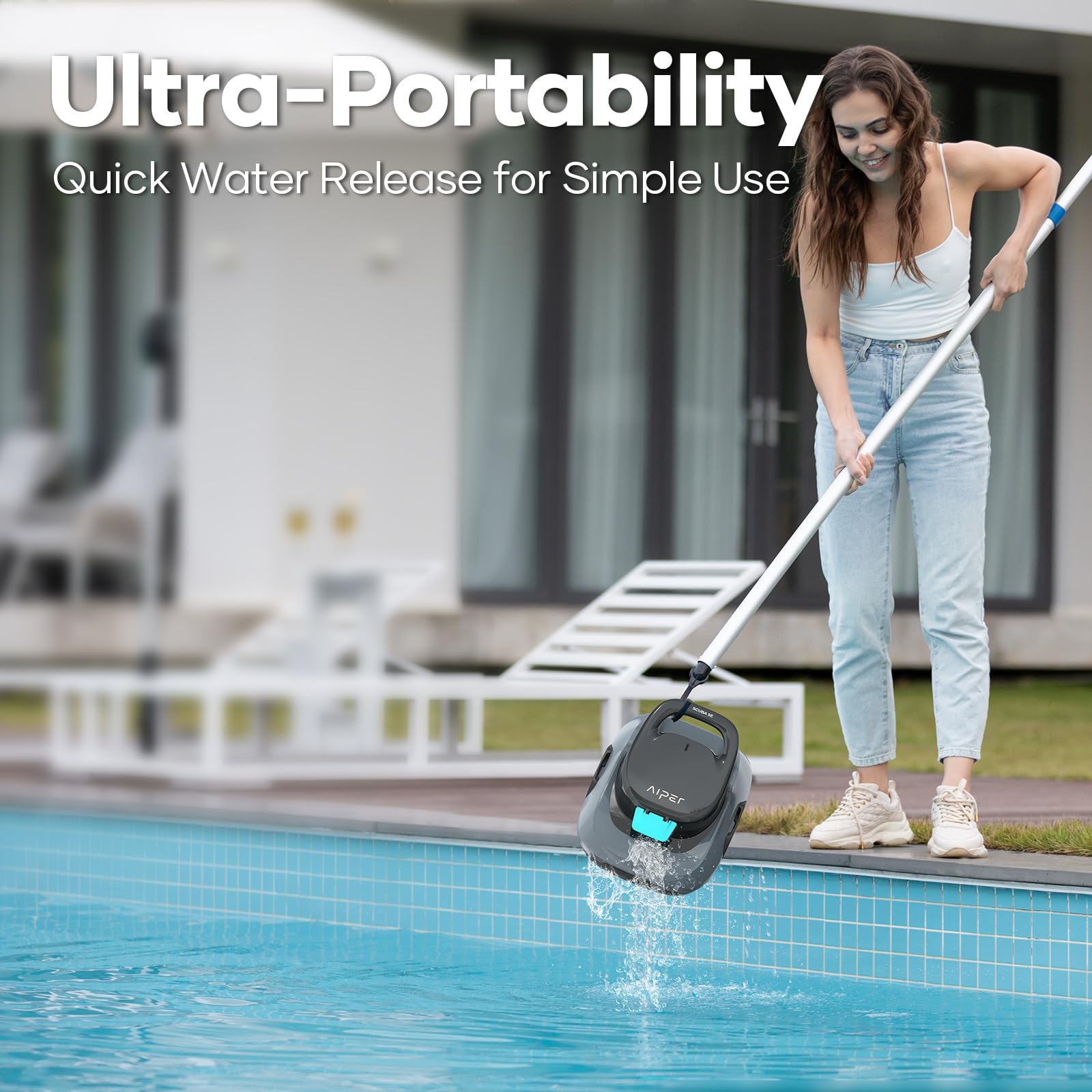 AIPER Cordless Automatic Pool Cleaner - Lightweight Robotic Pool Vacuum with Auto-Parking, Ideal for Above Ground Flat Pools up to 860 sq.ft (Gray) | Perfect for In-Ground & Above Ground Swimming Pools, Spas, and Backyard Cleaning