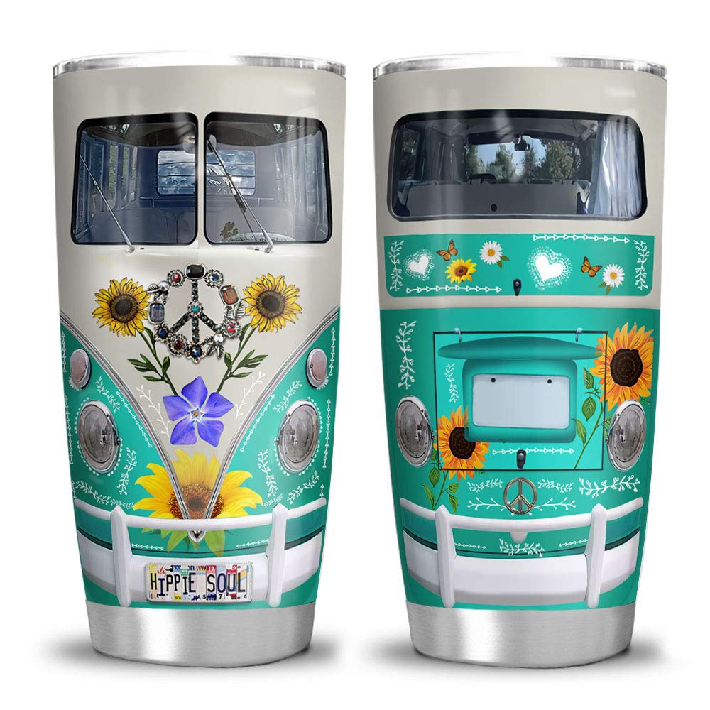 64HYDRO 20oz Insulated Tumbler Cup with Lid - Unique Birthday Gifts for Women, Sister, Friend - Hippie Soul Travel Van Design - Keeps Drinks Hot/Cold - Perfect for Coffee, Tea, Travel, Camping & Office Use