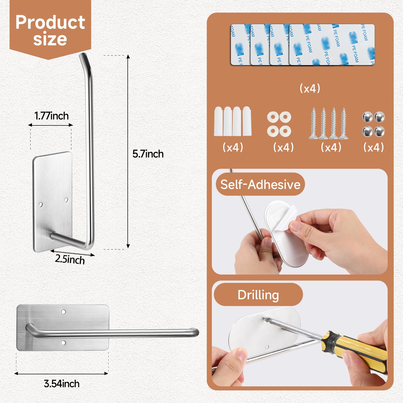 2 Pack Stainless Steel Wall Mount Hat Rack Organizer - Baseball Cap Hooks Holder for Closet & Bedroom Storage (Gloss Silver, Rectangular) | Space-Saving Solution for Caps, Hats & Accessories