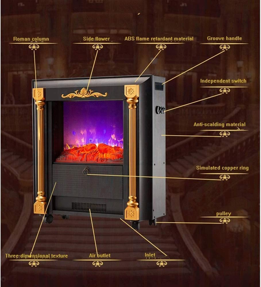 1500W Electric Fireplace Heater with Realistic Flame Effect - Freestanding Indoor Stove Heater with Overheat Protection - Perfect for Living Room, Bedroom & Office Warmth