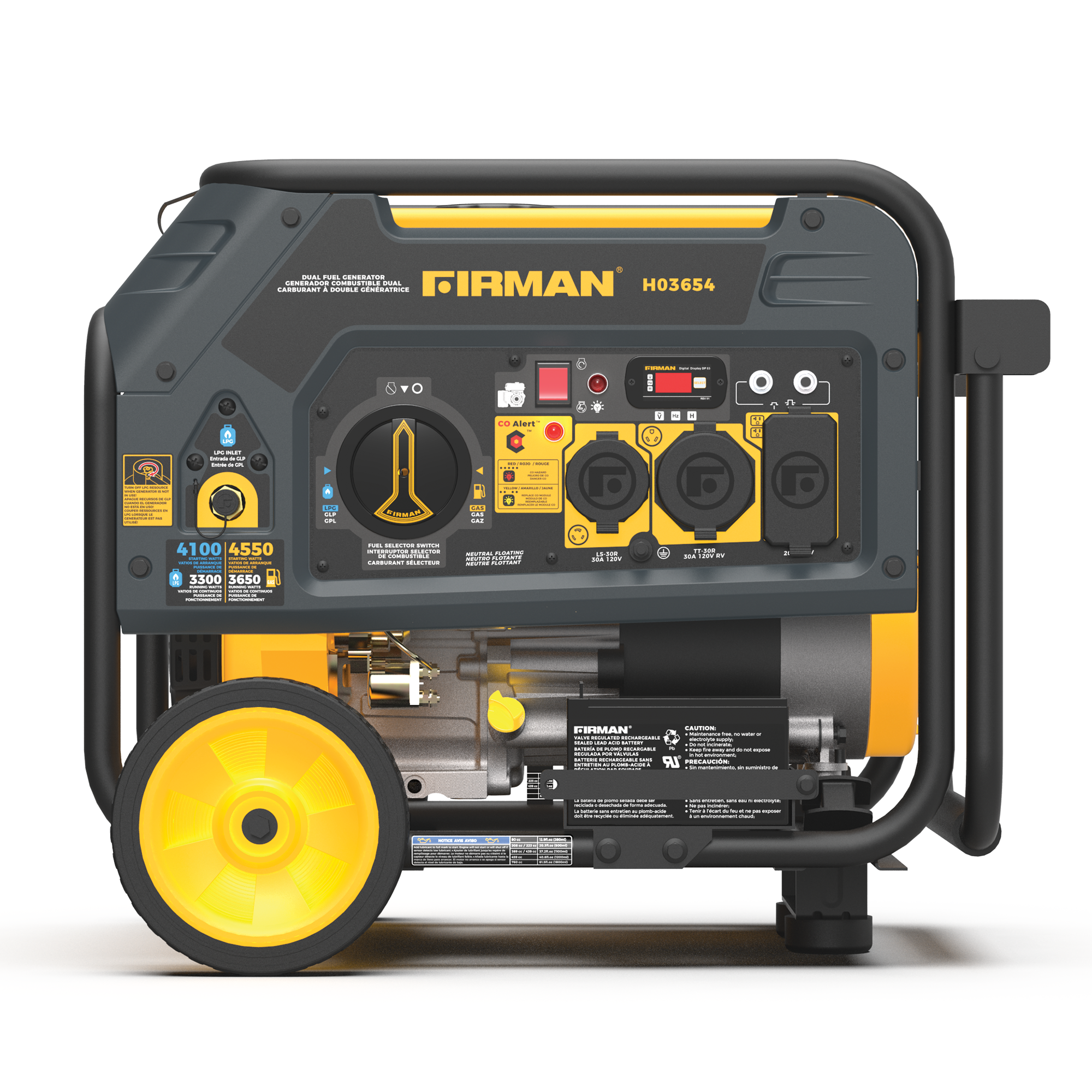 4550W Dual Fuel Portable Generator with Electric Start & CO Alert - Perfect for Camping, Emergencies, and Home Backup Power
