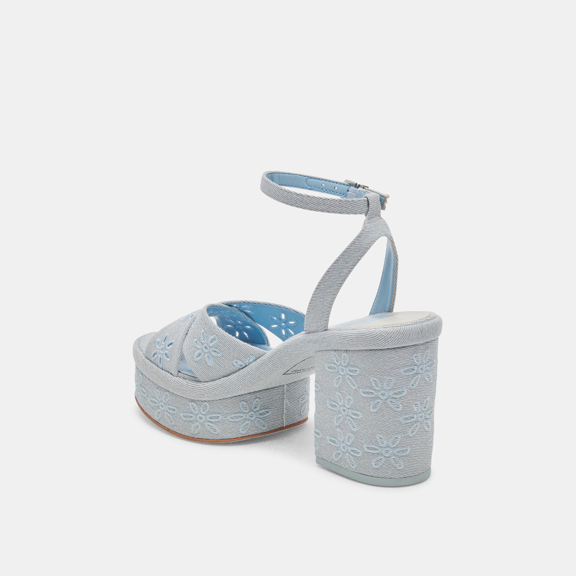 LAISHA Women's Light Blue Floral Eyelet Heels - Comfortable High Heel Sandals for Weddings, Parties & Summer Outfits