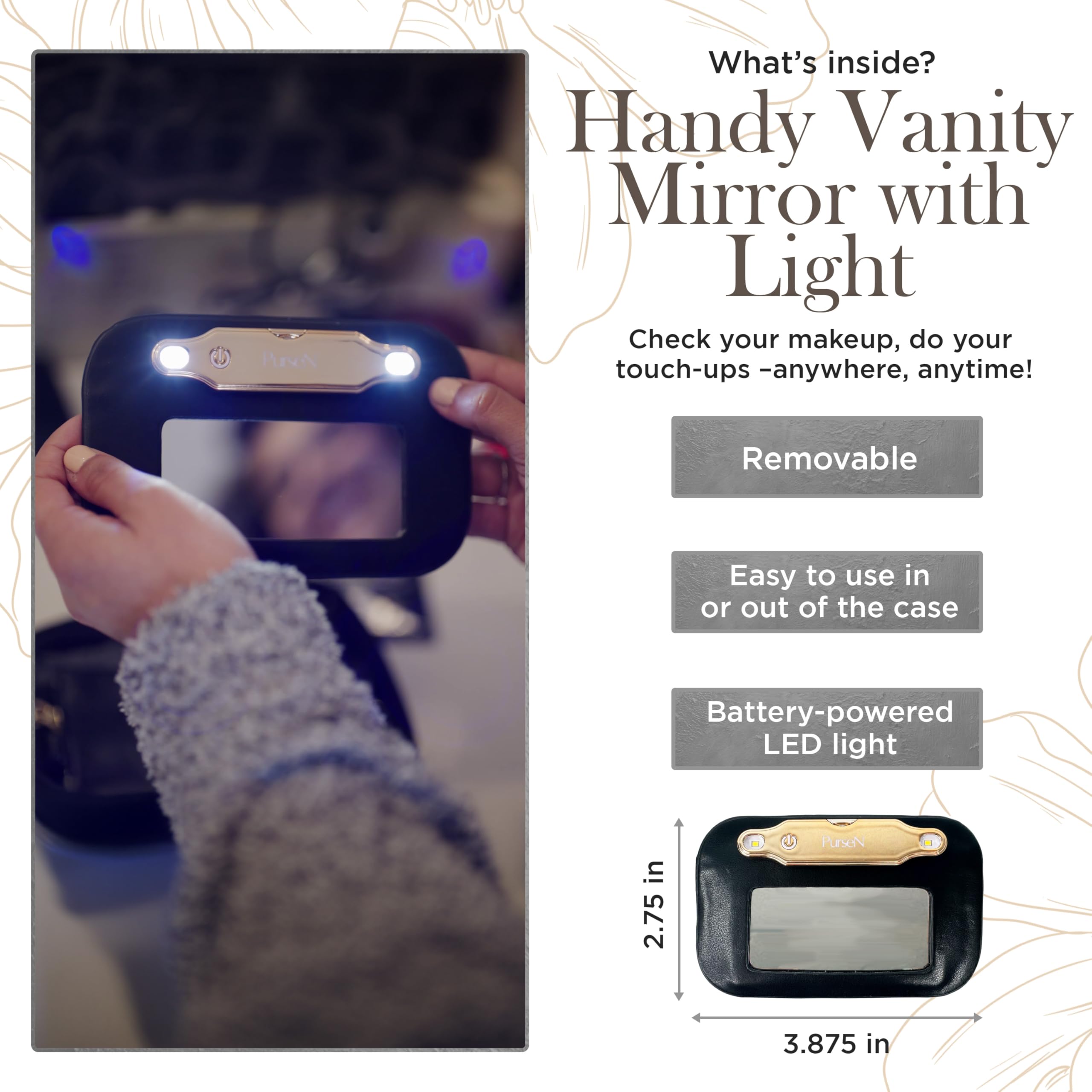 Premium LittMini Makeup Bag with Detachable Mirror & LED Light - Compact Travel Cosmetic Organizer with Removable Pouches - Perfect for Everyday Essentials, Airplane Carry-On & On-the-Go Touchups (Black)