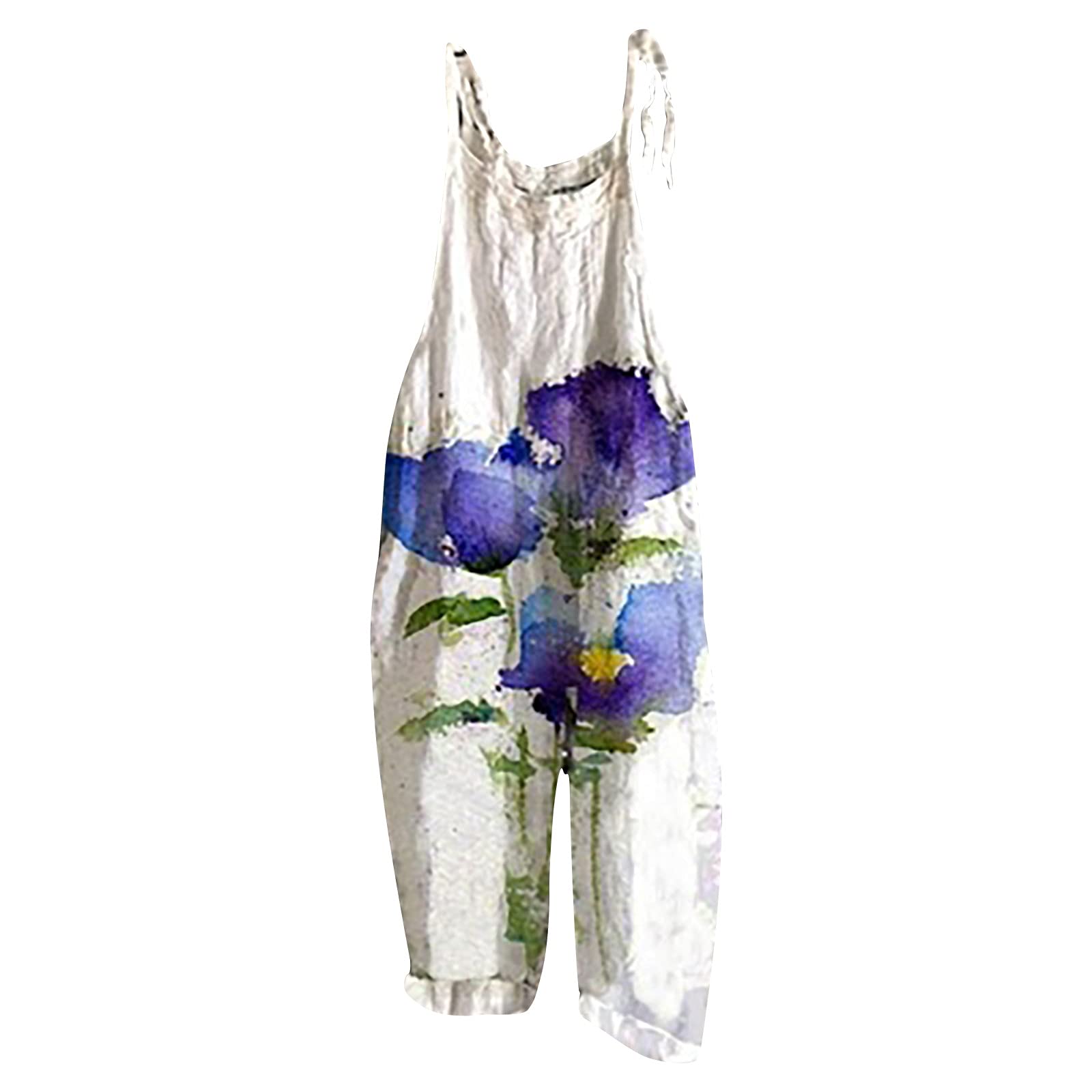 Women's Linen Jumpsuit - Casual Summer Boho Floral Overalls with Spaghetti Straps & Wide Leg | Perfect for Beach Vacations, Music Festivals and Boho Chic Outfits