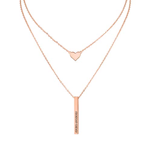 Layered Heart Bar Necklace-RoseGold