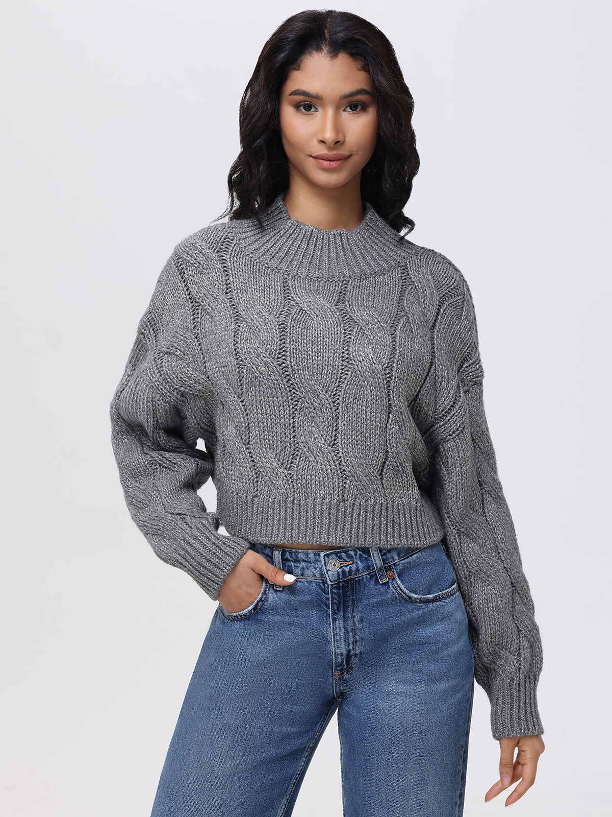 Lola Metallic Cable Knit Crop Sweater - Women's Fashion Winter Pullover for Holiday Parties & Date Nights