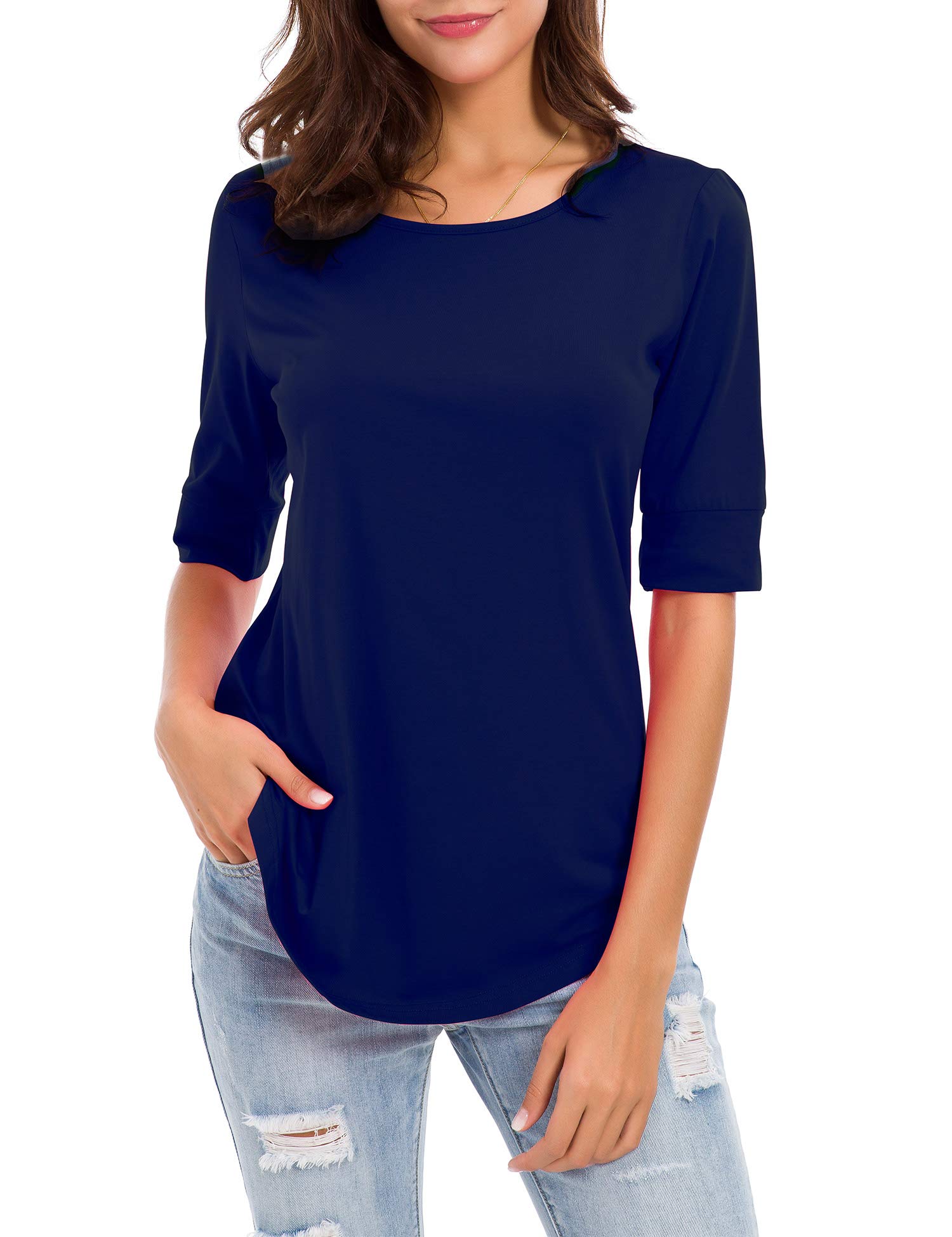Women's Elbow Length Sleeve Cotton Blouses - Summer Casual Tunic Tee Shirts for Women - Perfect for Office, Beach & Everyday Wear