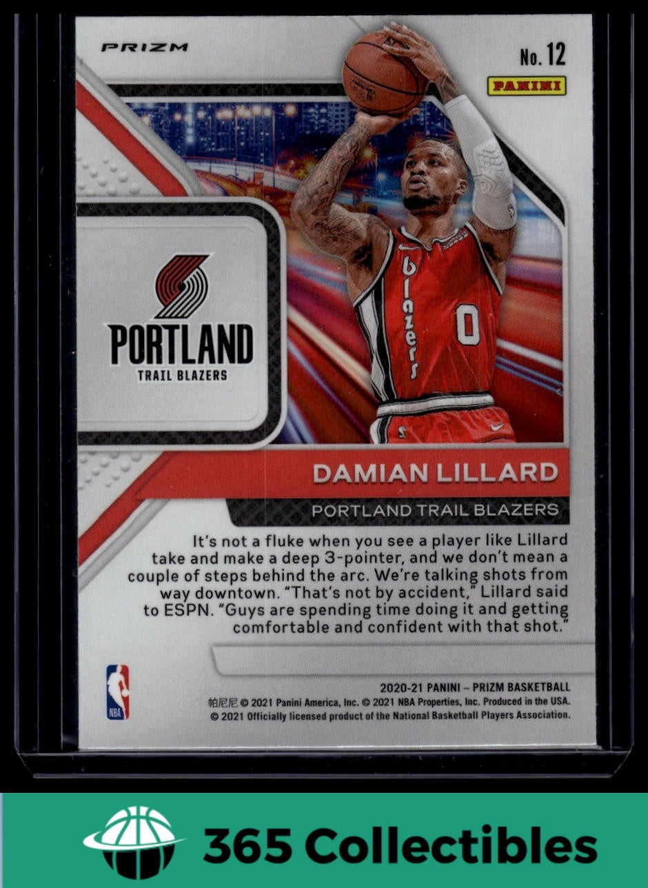 2020-21 Panini Prizm NBA Basketball Card #12 Damian Lillard - Portland Trail Blazers - Collectible Trading Card for Sports Fans and Memorabilia Enthusiasts