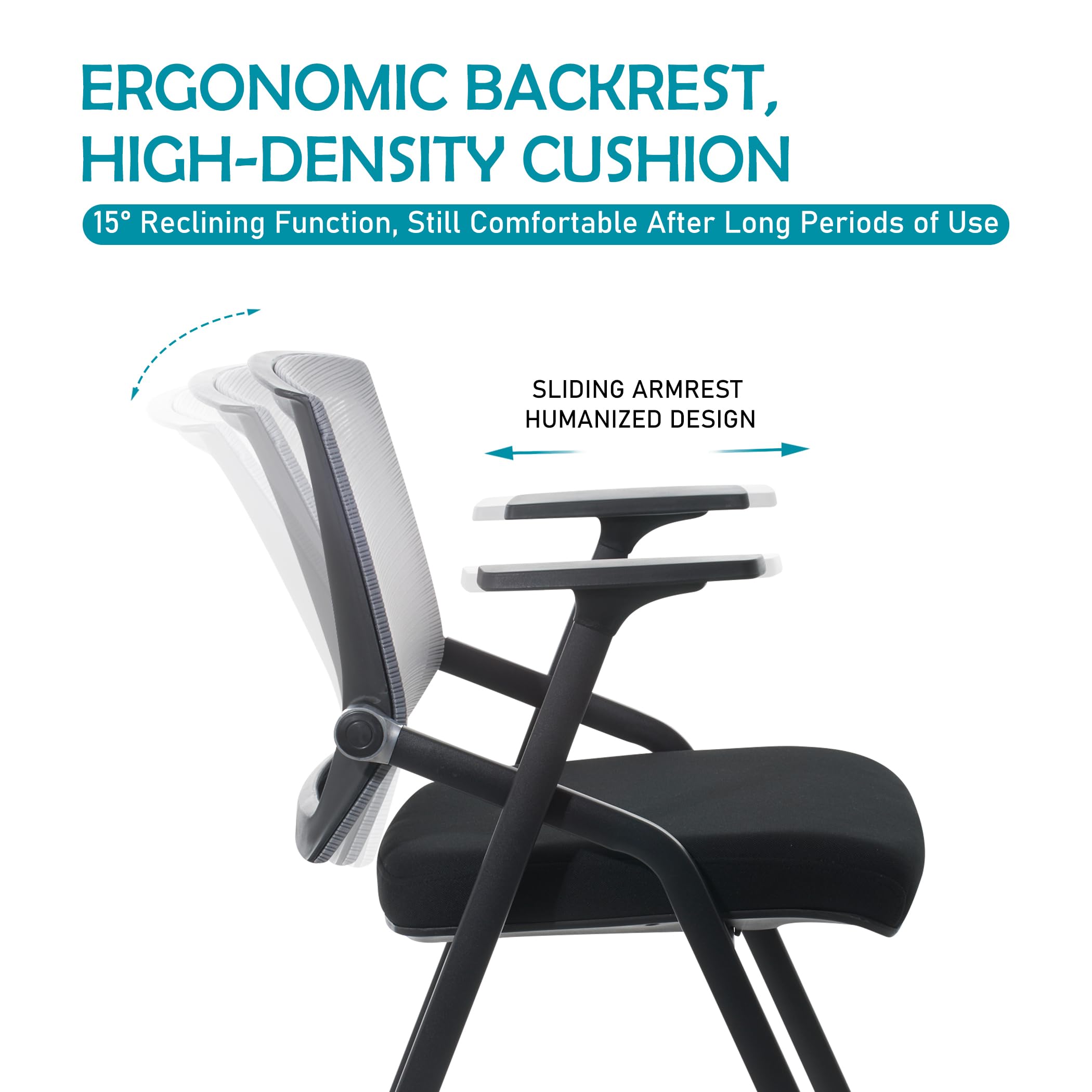 20 Pack Stackable Conference Room Chairs with Wheels - Ergonomic Folding Office Desk Chair with Lumbar Support & Adjustable Armrests - Perfect for Meeting Rooms, Reception Areas, and Guest Seating