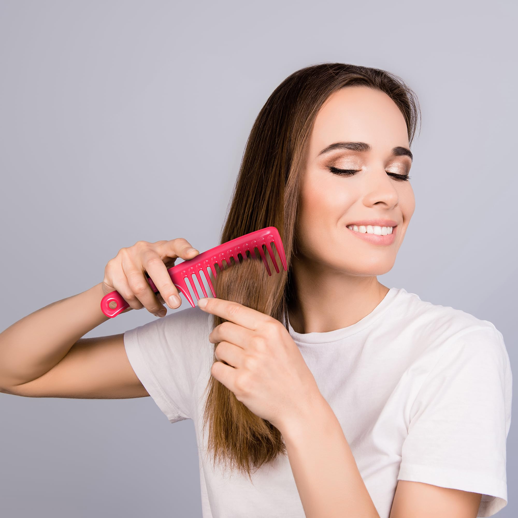 HYOUJIN Wide Tooth Comb for Detangling - Paddle Hair Brush for Wet & Long Hair Care - Ergonomic Handgrip Styling Comb (Rose) - Perfect for Salon, Travel & Home Hair Care Routine
