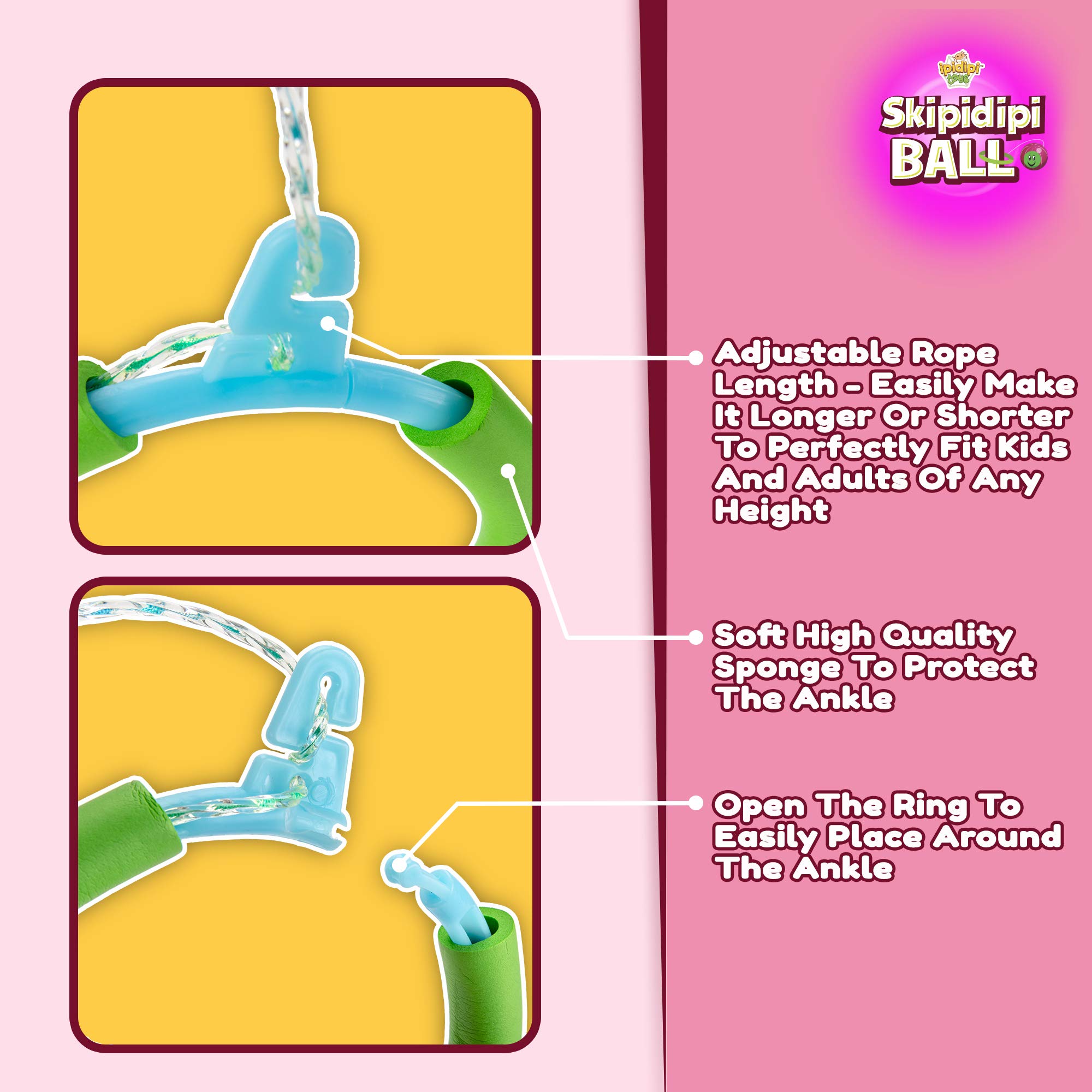 IPIDIPI TOYS Pink Retro Jumping Hopper - Ankle Jump Rope Skip Ball for Kids Ages 5-12 | Improve Coordination & Balance | Fun Outdoor Exercise Toy | Perfect Birthday Gift for Boys & Girls | Great for Playground, Backyard & School PE Activities