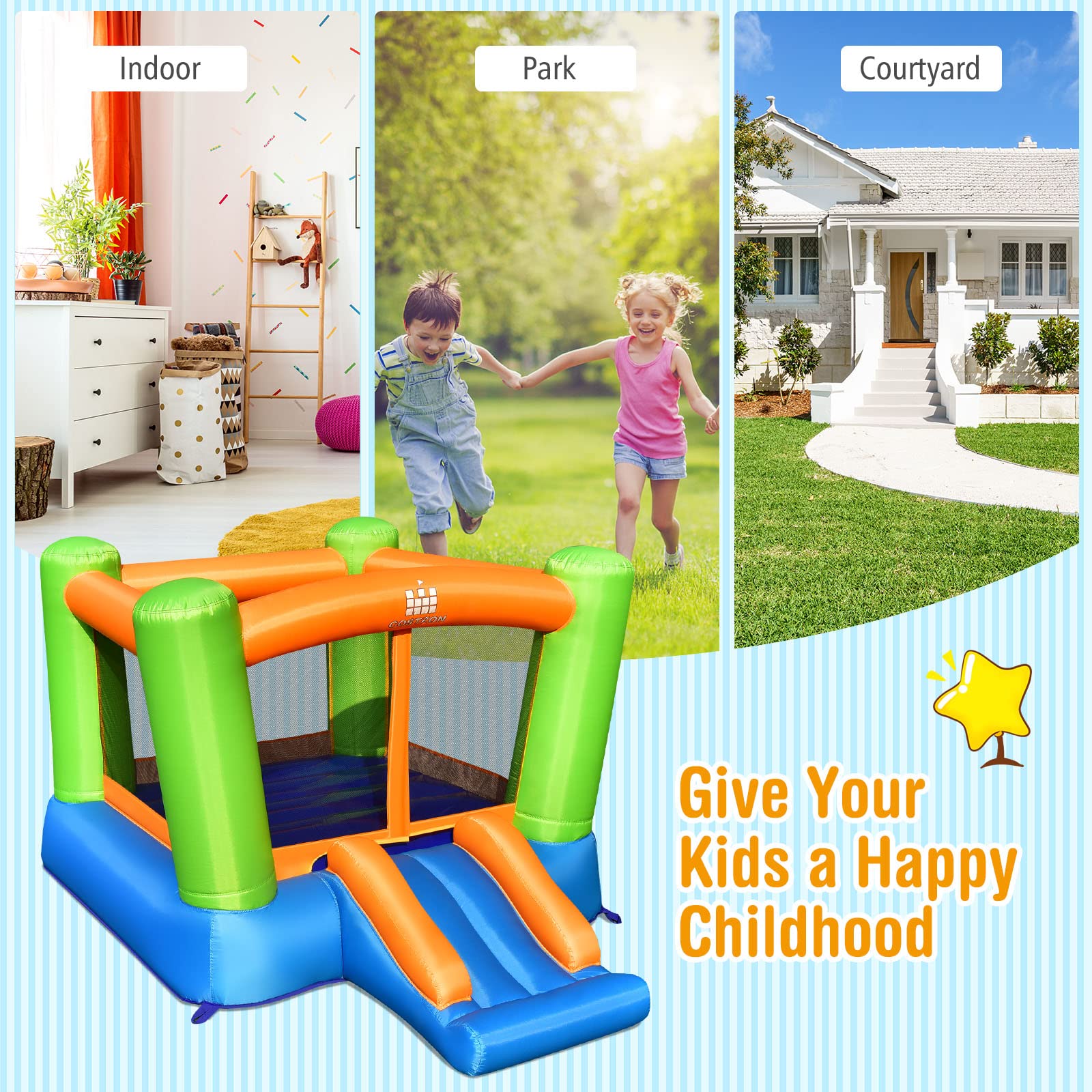 **Costzon Inflatable Bounce House for Kids - Toddler Bouncy Castle with Slide for Indoor & Outdoor Play, Durable Oxford Cloth, Portable Mini Jumping Castle - Perfect for Backyard Birthday Parties, Family Gatherings & Outdoor Fun**
