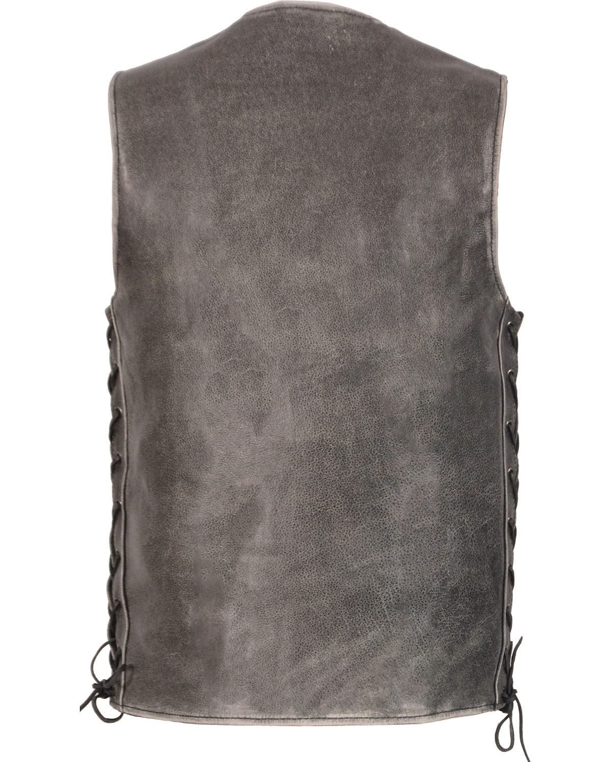 Milwaukee Leather Men's Grey Leather Side Lace Straight Bottom Vest MLM3521 - Stylish Biker Vest for Motorcycle Riding & Outdoor Adventures