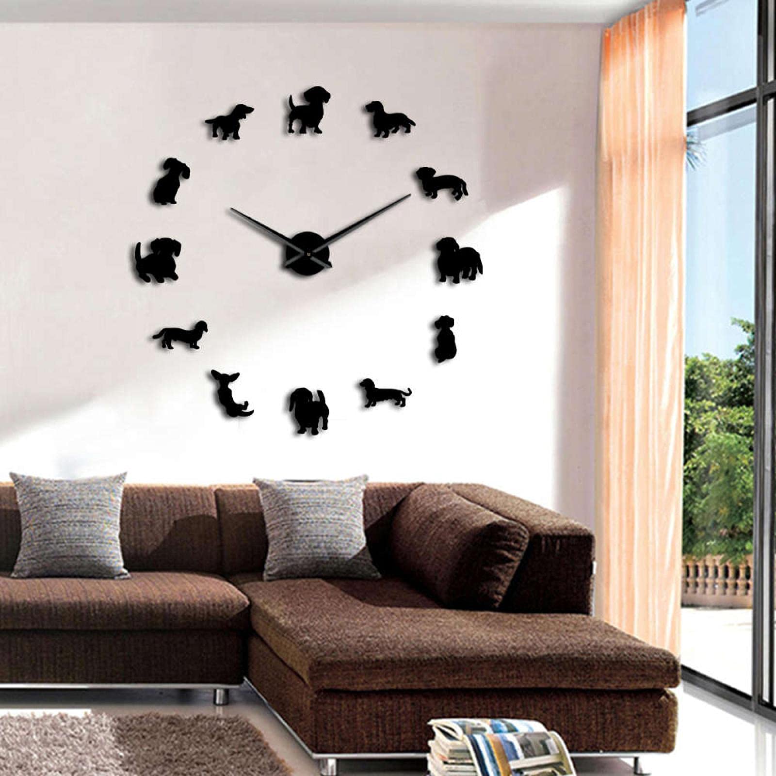 Large 3D Dachshund Wall Clock - DIY Frameless Sausage Dog Mirror Wall Decor for Living Room, Bedroom & Office | Unique Puppy Dog Wall Watch Gift Idea