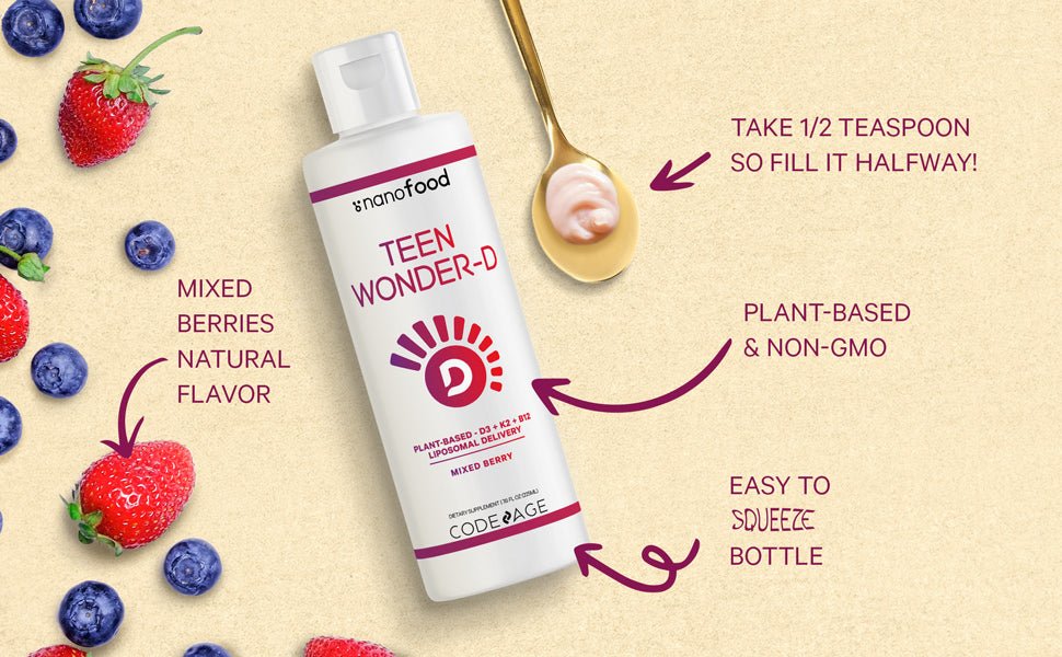 Codeage Teen Wonder D - Vitamin D3 Supplement for Teens - Supports Immune System & Bone Health - Ideal for School, Sports & Active Lifestyles