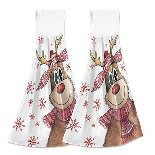 Funny Christmas Reindeer Kitchen Towels Set of 2 - Soft Absorbent Coral Velvet Hand Towels with Hanging Loop - Winter Snowflake Design for Holiday Decor, Dish Drying & Oven Handle Protection - Perfect Christmas Gifts for Home Decor & Cozy Winter Kitchen - Great for Holiday Parties, Festive Styling & Everyday Use - Ideal for Baking, Cooking, Hosting & Seasonal Home Decoration
