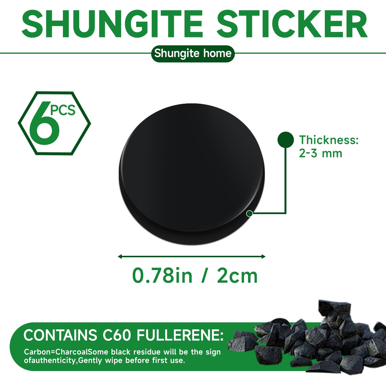 6 Pcs Shungite Neutralizer Sticker for Cell Phone, Tablet, Laptop & Computer - 20mm/0.79 Inch Shungite Stones Plate for EMF Protection & Energy Balancing