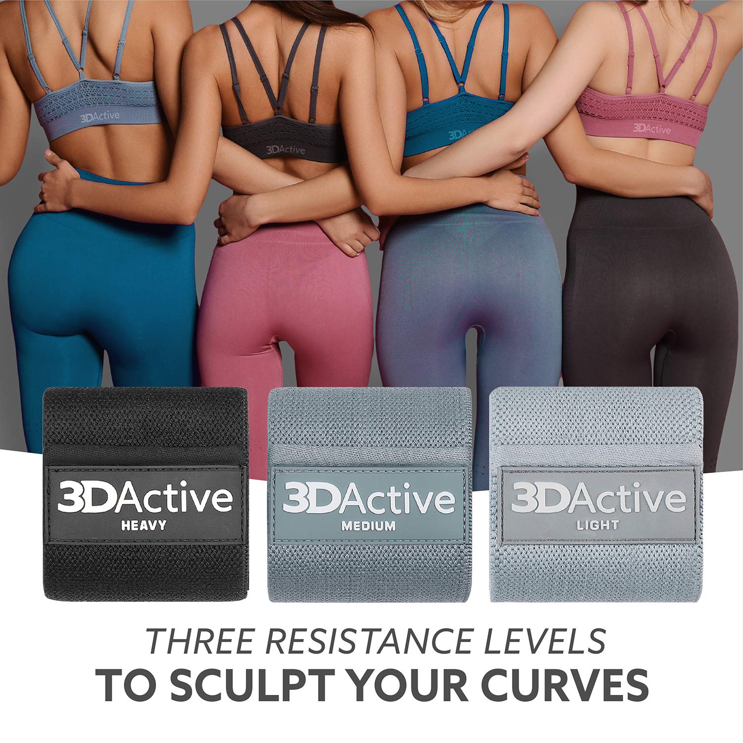 3DActive Fabric Resistance Bands for Legs & Butt Workouts - Non-Slip Hip Band Set for Home & Gym Training - Includes Exercise Guide & Carry Bag - Perfect for Toning, Strength Training & Physical Therapy