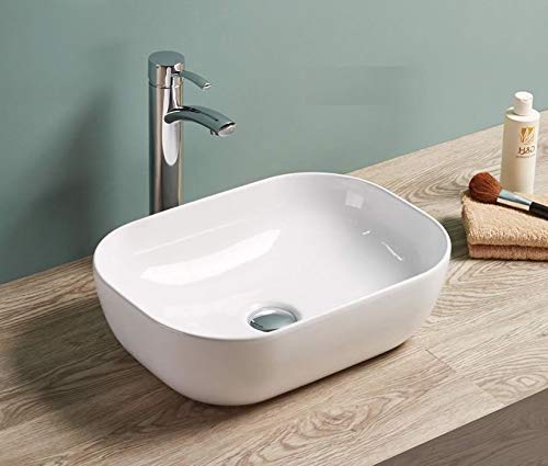 Premium White Ceramic Above Counter Vessel Sink - 46 x 33 x 14 cm Rectangular Porcelain Bathroom Sink for Modern Vanities, Powder Rooms & Guest Baths