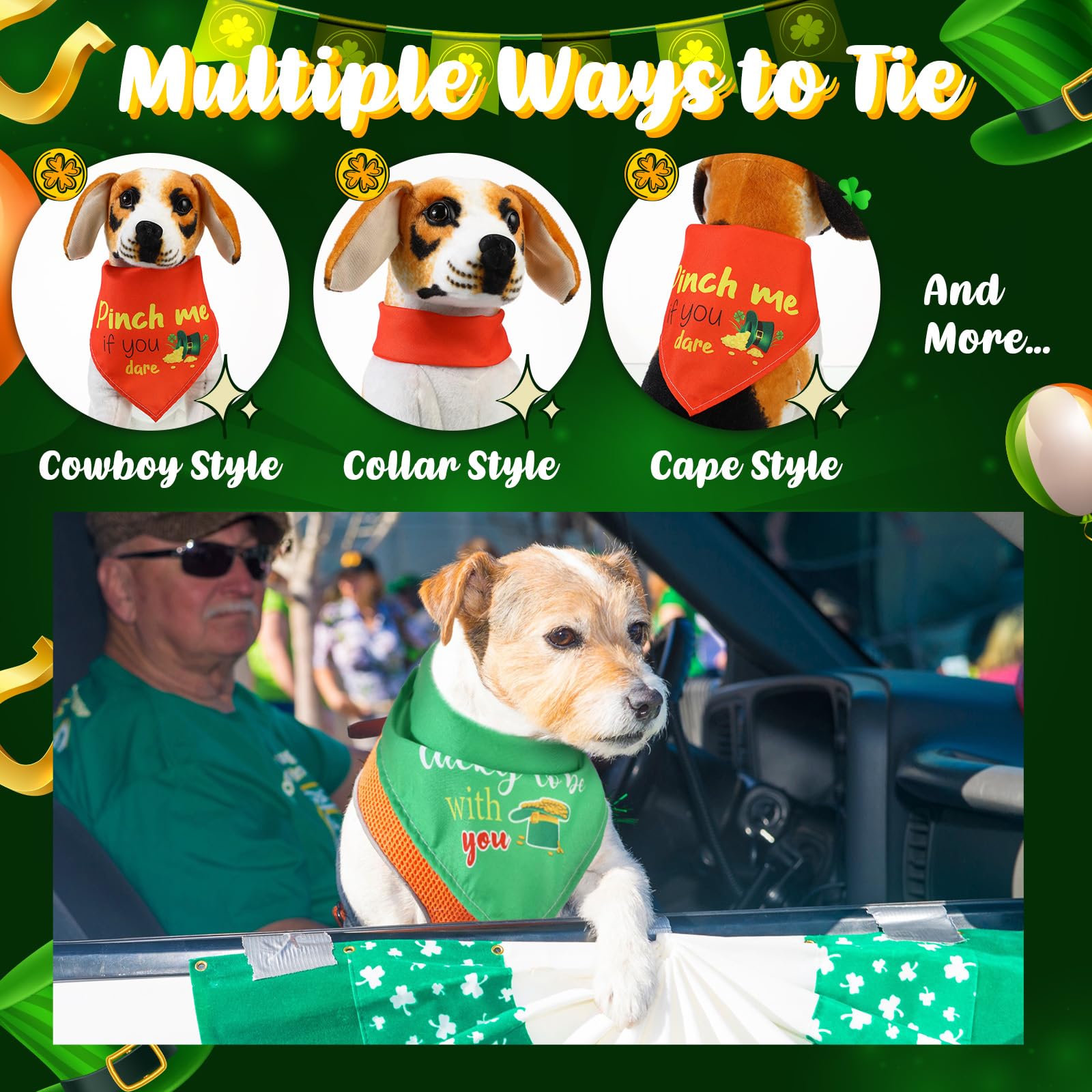 100 Pcs St Patrick's Day Dog Bandanas - Bulk Pet Triangle Scarves with Fun Sayings, Washable & Adjustable Puppy Kerchiefs for Small Medium Large Dogs - Cute Pet Costume Accessories for Parties, Parades & Holiday Photos