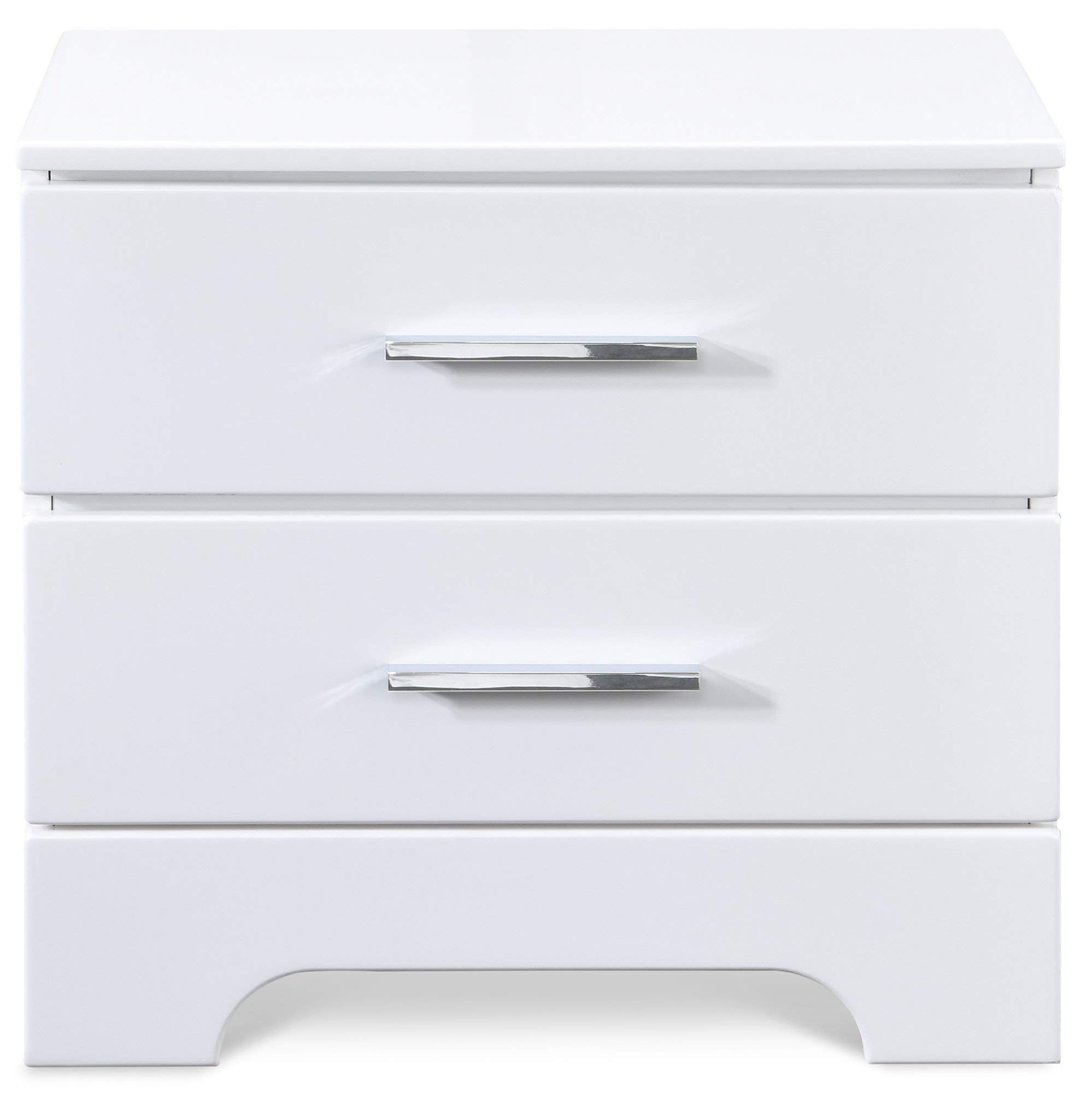 ClickDecor Hudson End Side Nightstand with 2 Drawers - White Wooden Bedroom Nightstand with Matte Chrome Handles | Perfect for Bedrooms, Guest Rooms & Small Spaces